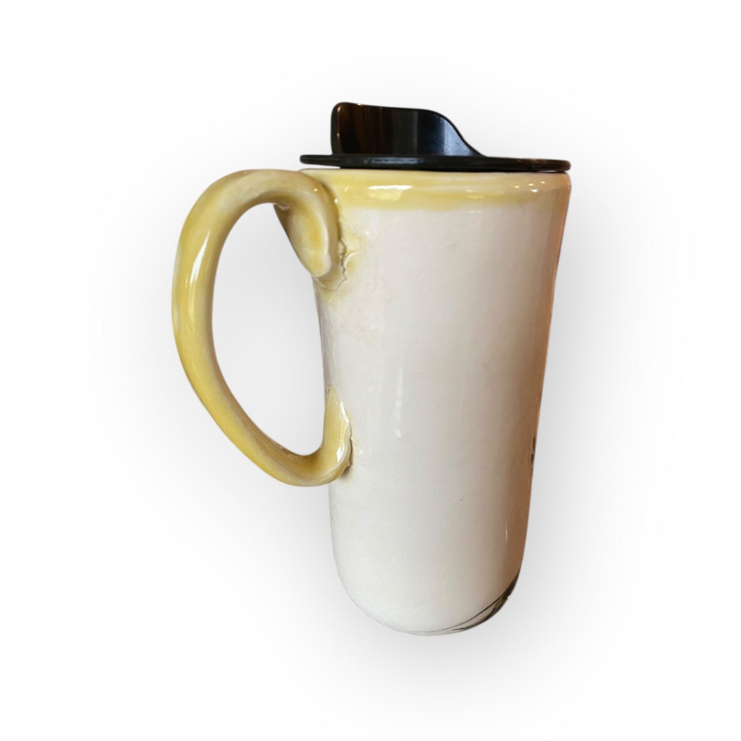 Handmade Bear Coffee Travel Mug - Hand Painted Ceramic Pottery Cup with Lid for Commuters