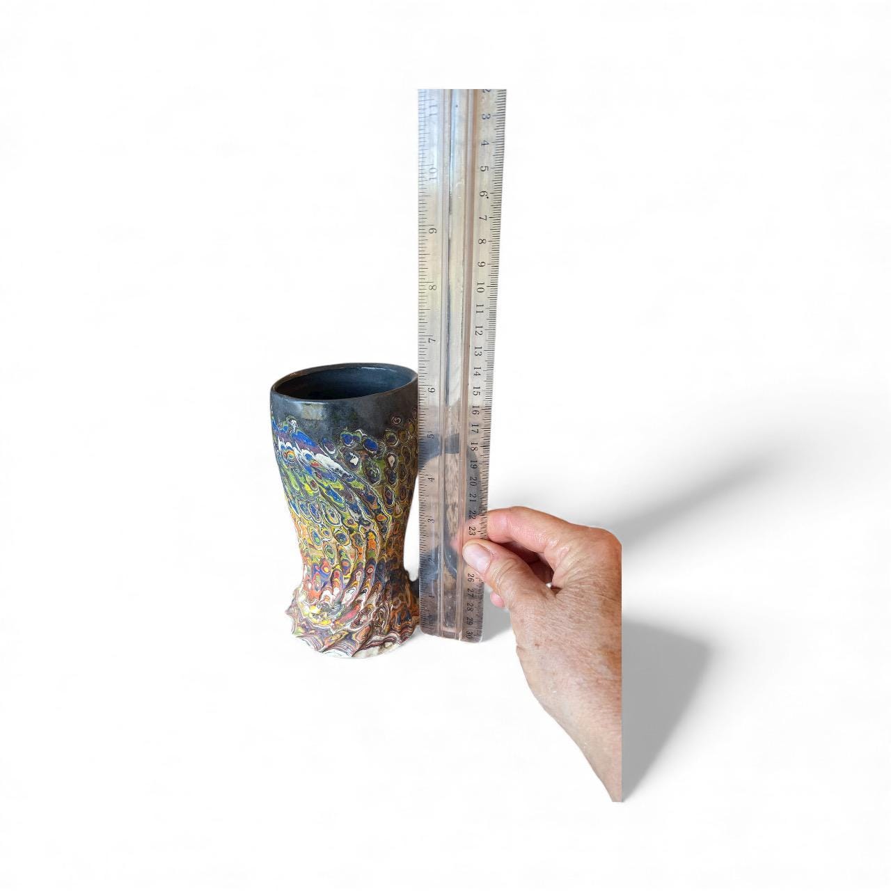 Artisanal Neriage Porcelain Mug: 16 Ounce Hand-Carved Fluted Japanese Swirled Clay (C1)