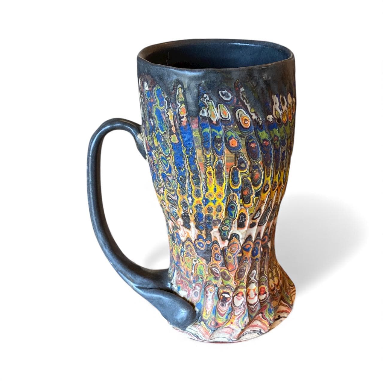 Artisanal Neriage Porcelain Mug: 16 Ounce Hand-Carved Fluted Japanese Swirled Clay (C1)