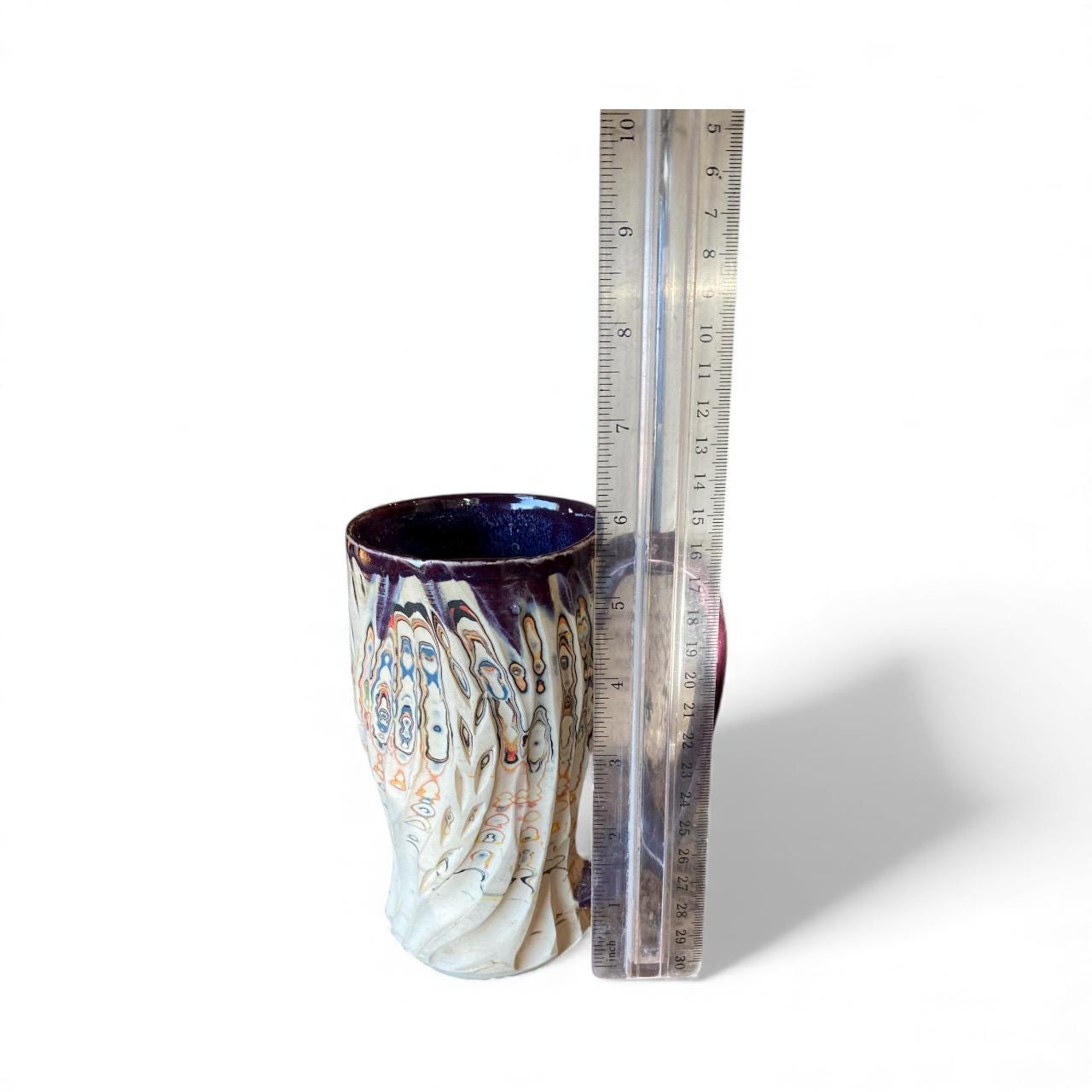 Handmade 16 Ounce Carved Nerikomi Coffee Mug With Rainbow Clay Colors