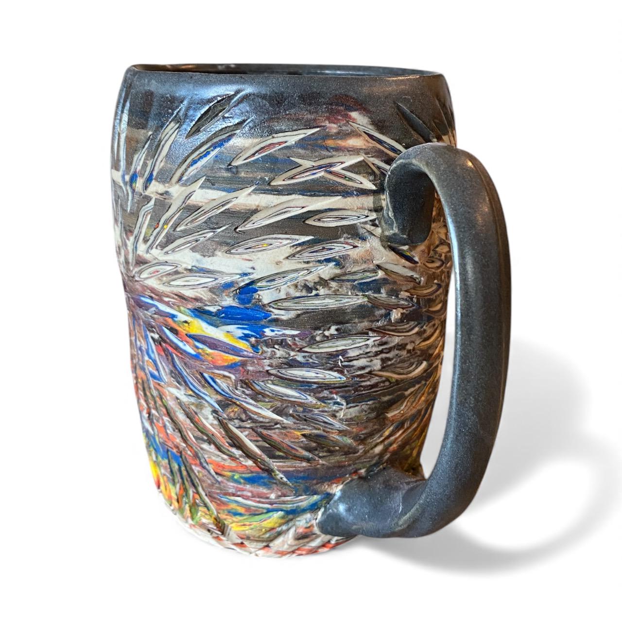 Handcrafted 16oz Turquoise Agateware Mug - Unique Carved Pottery for Coffee & Tea Lovers (C-12)