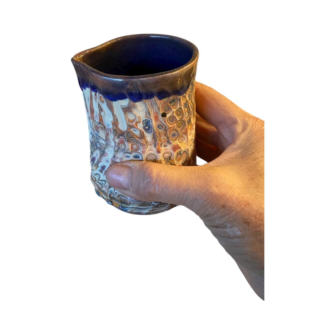 Handmade Hand-Carved Agateware Creamer - 8 Ounce Size (C-18)