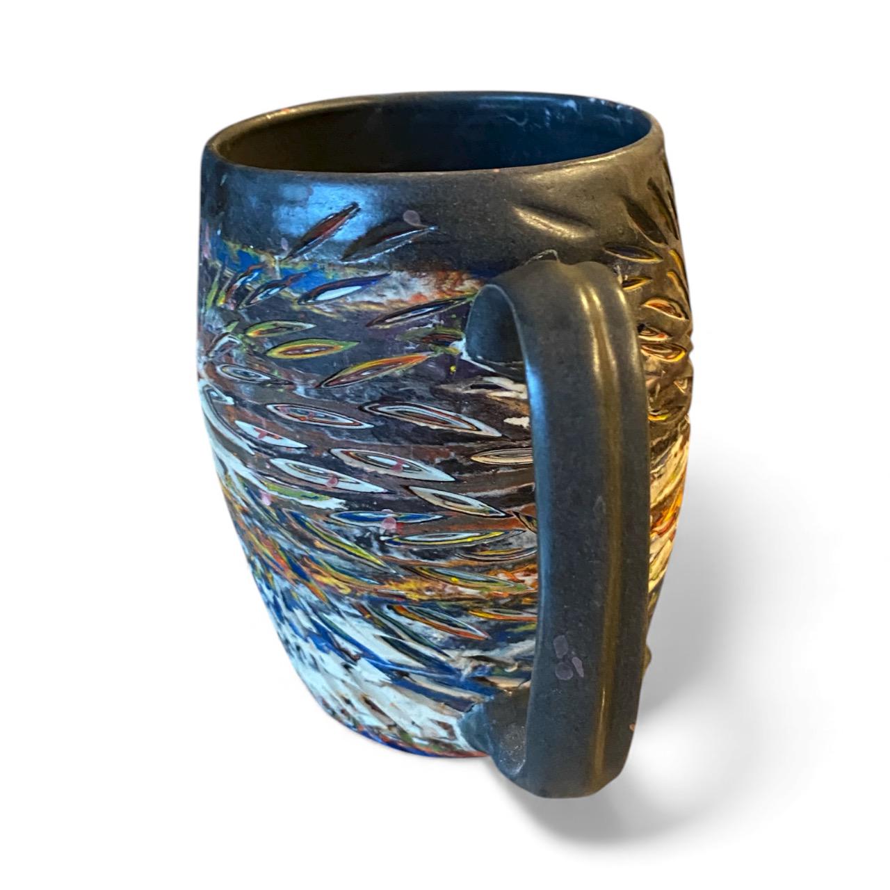 Handcrafted 16oz Turquoise Agateware Mug - Unique Carved Pottery for Coffee & Tea Lovers (C-16)