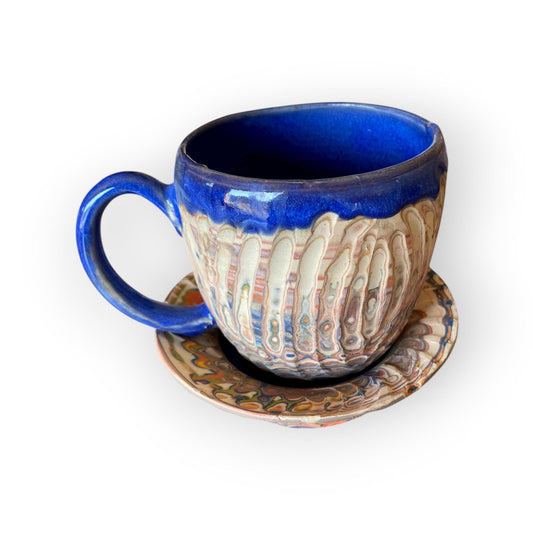 Artisanal Rainbow Agateware Tea Cup Set: Handcrafted Stoneware Pottery for Collectors & Enthusiasts (C-24)