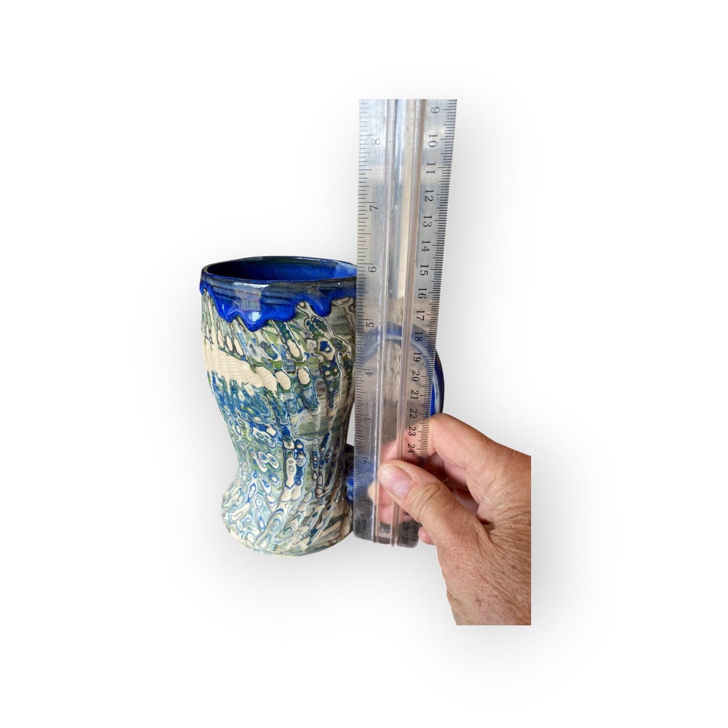 Artisanal Blues Marbled 18-Ounce Porcelain Mug: Hand-Carved Pottery for Tea and Coffee (C27)