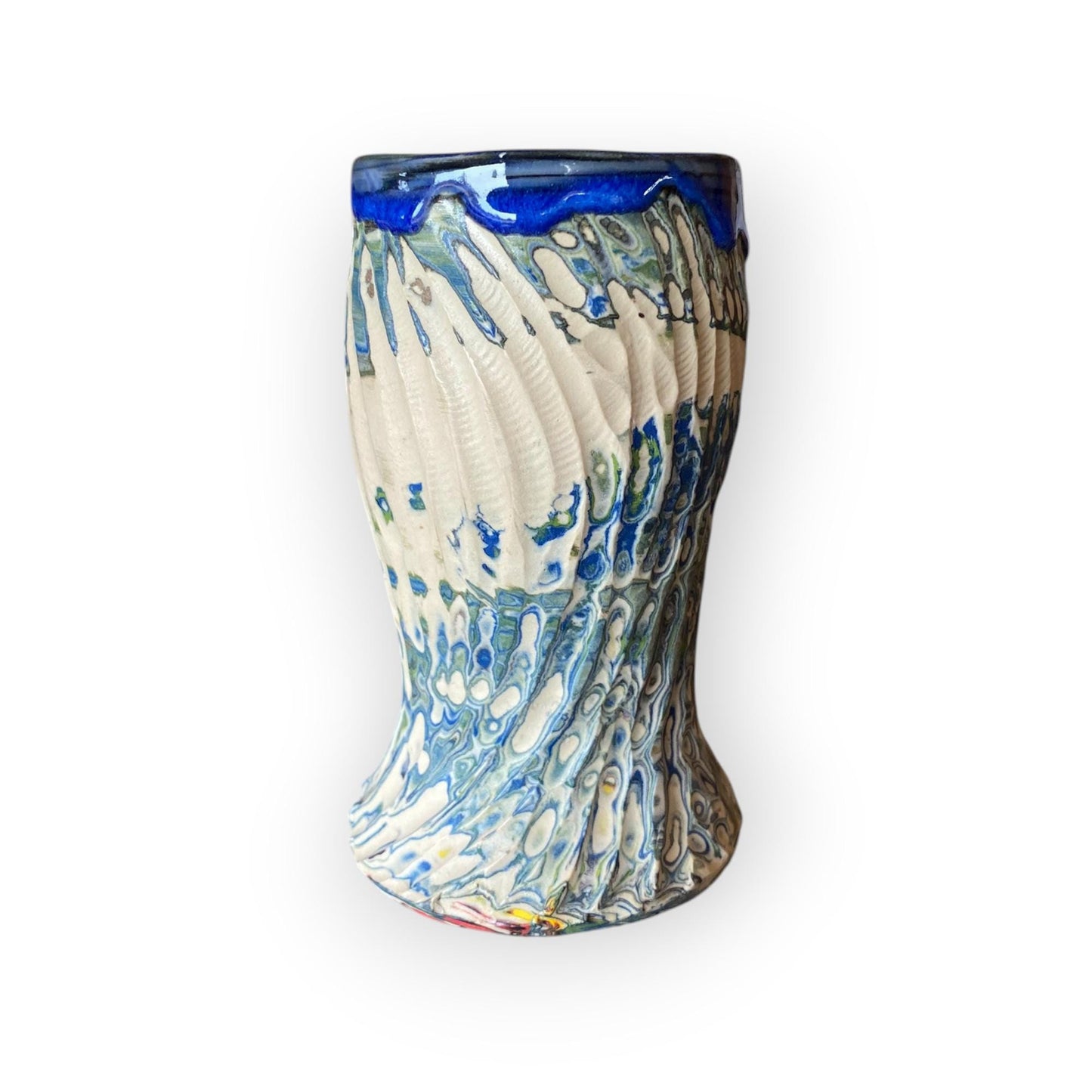 Artisanal Blues Marbled 18-Ounce Porcelain Mug: Hand-Carved Pottery for Tea and Coffee (C27)