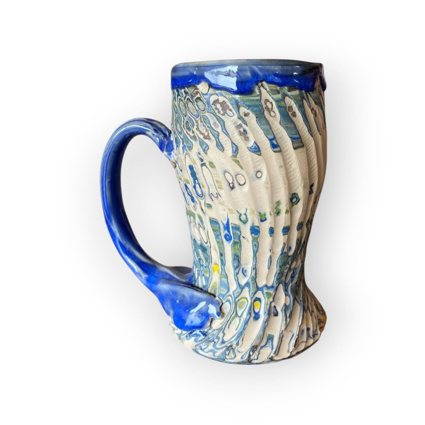 Artisanal Blues Marbled 18-Ounce Porcelain Mug: Hand-Carved Pottery for Tea and Coffee (C27)