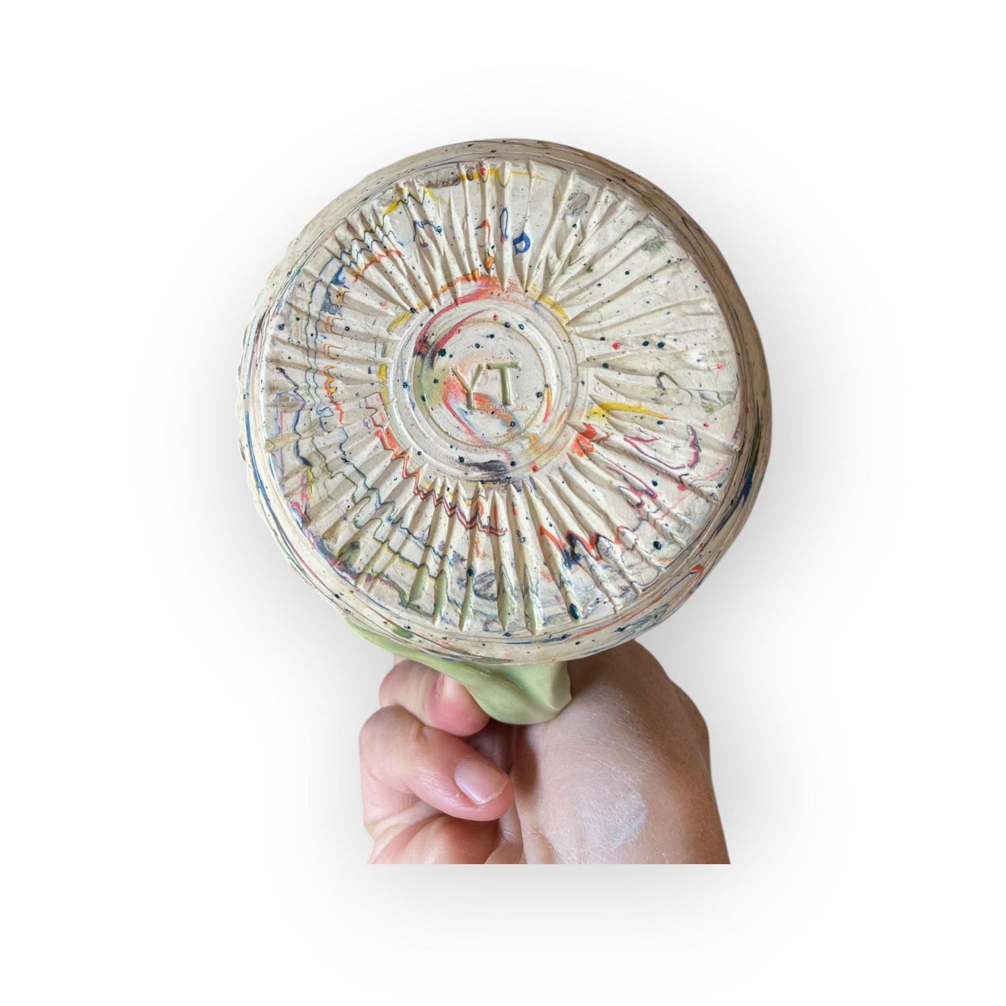 Handcrafted Agateware Stoneware Travel Mug: Fluted Pottery Coffee Cup with Peach Accents (C-29)