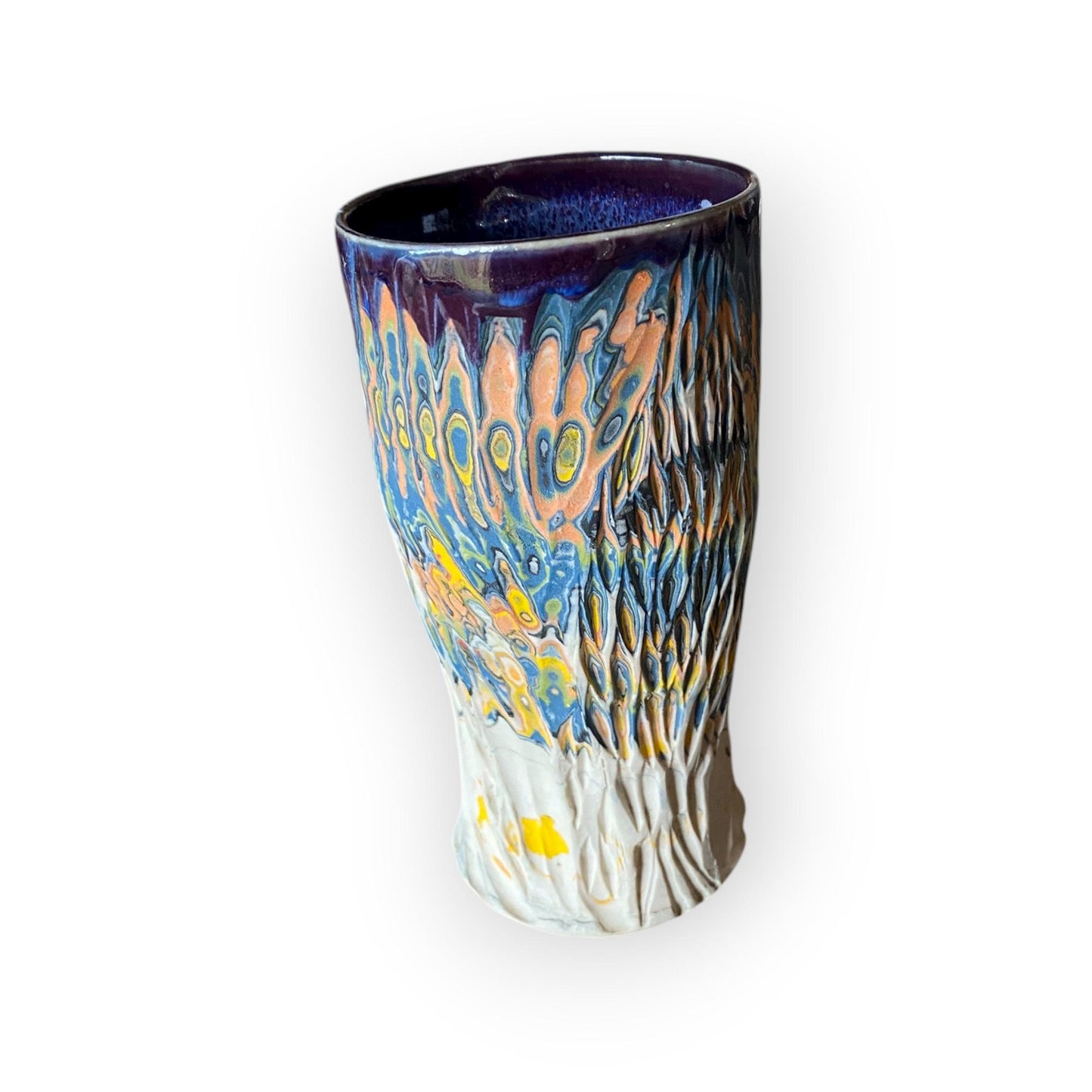 Artisanal Neriage 17 Ounce Porcelain Mug: Hand-Carved Clay Pottery for Tea and Coffee (C30)