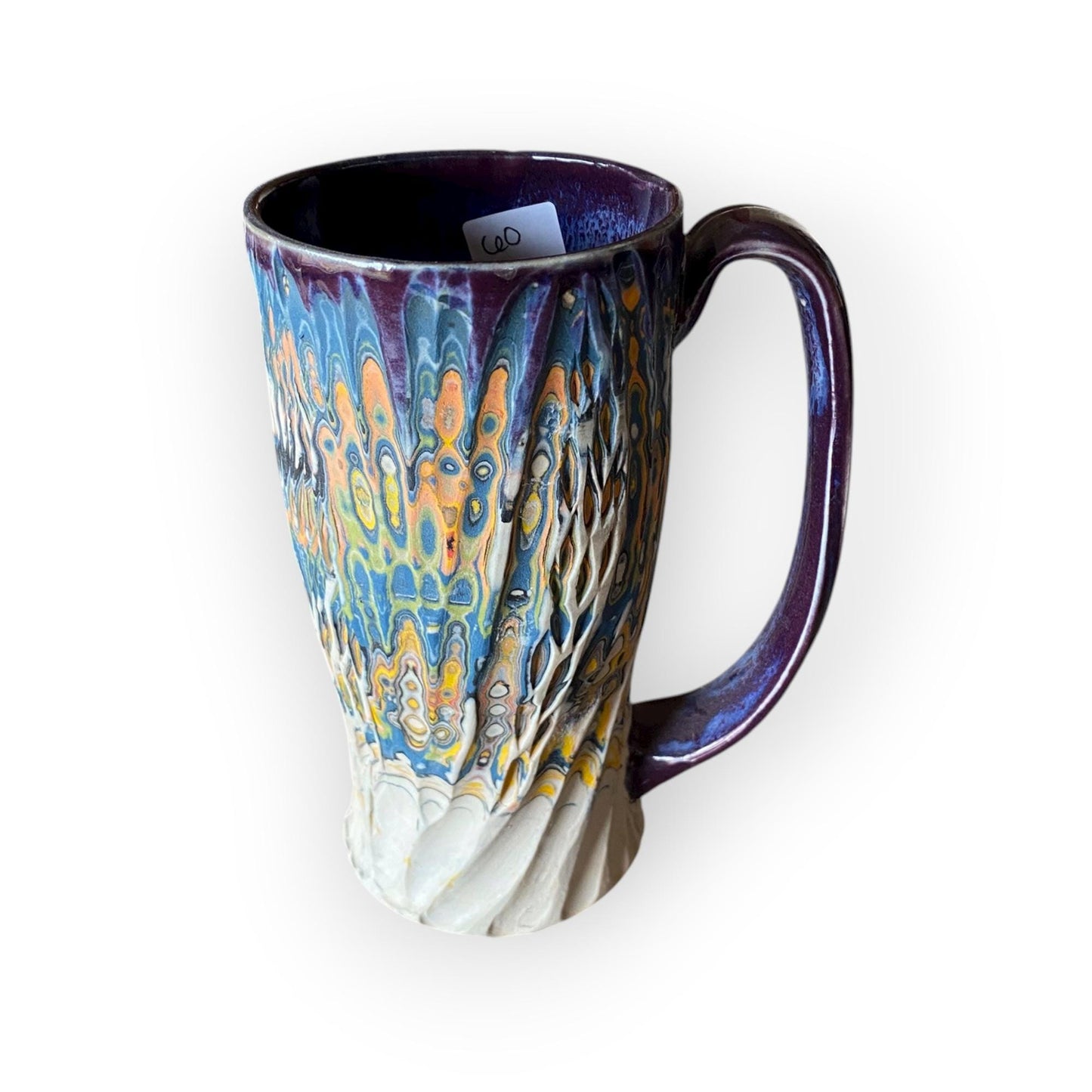 Artisanal Neriage 17 Ounce Porcelain Mug: Hand-Carved Clay Pottery for Tea and Coffee (C30)