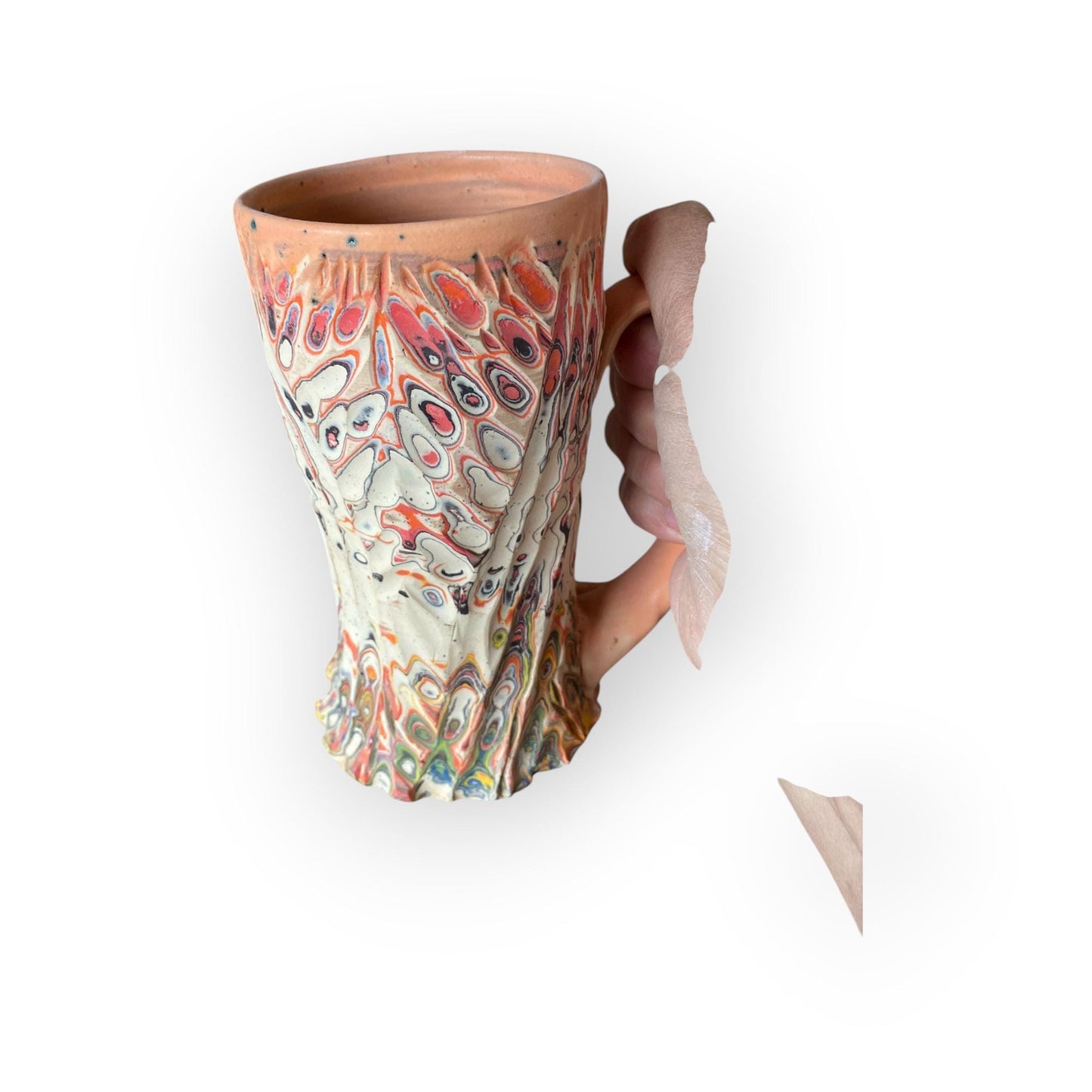 Artisanal Neriage 17 Ounce Porcelain Mug: Hand-Carved Clay Pottery for Tea and Coffee (C-32)