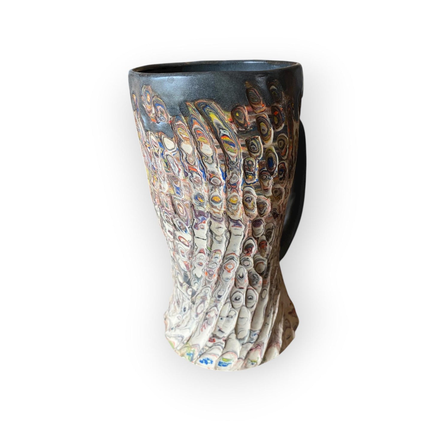 Artisanal Neriage 19 Ounce Porcelain Mug: Hand-Carved Clay Pottery for Tea and Coffee (C-33)