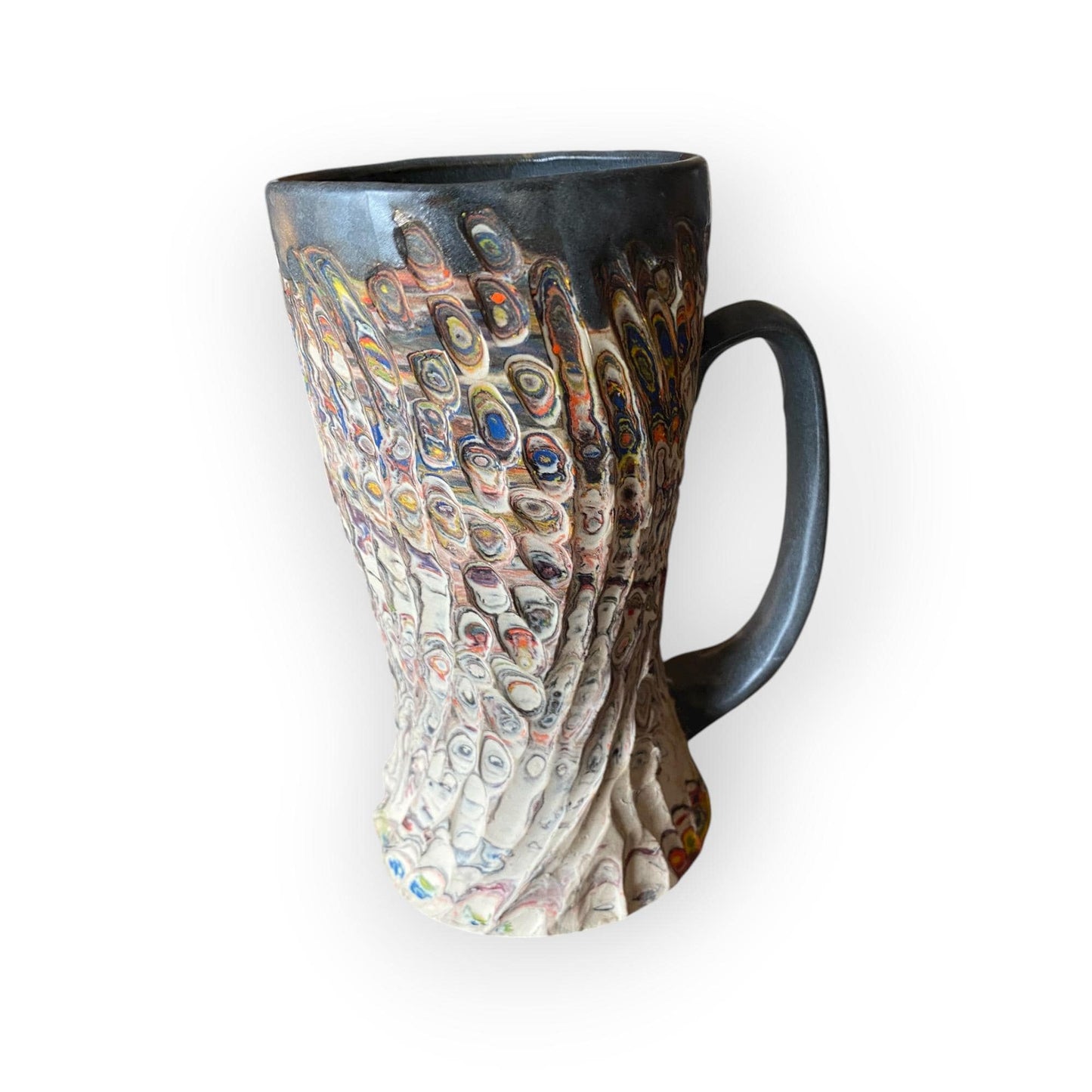 Artisanal Neriage 19 Ounce Porcelain Mug: Hand-Carved Clay Pottery for Tea and Coffee (C-33)