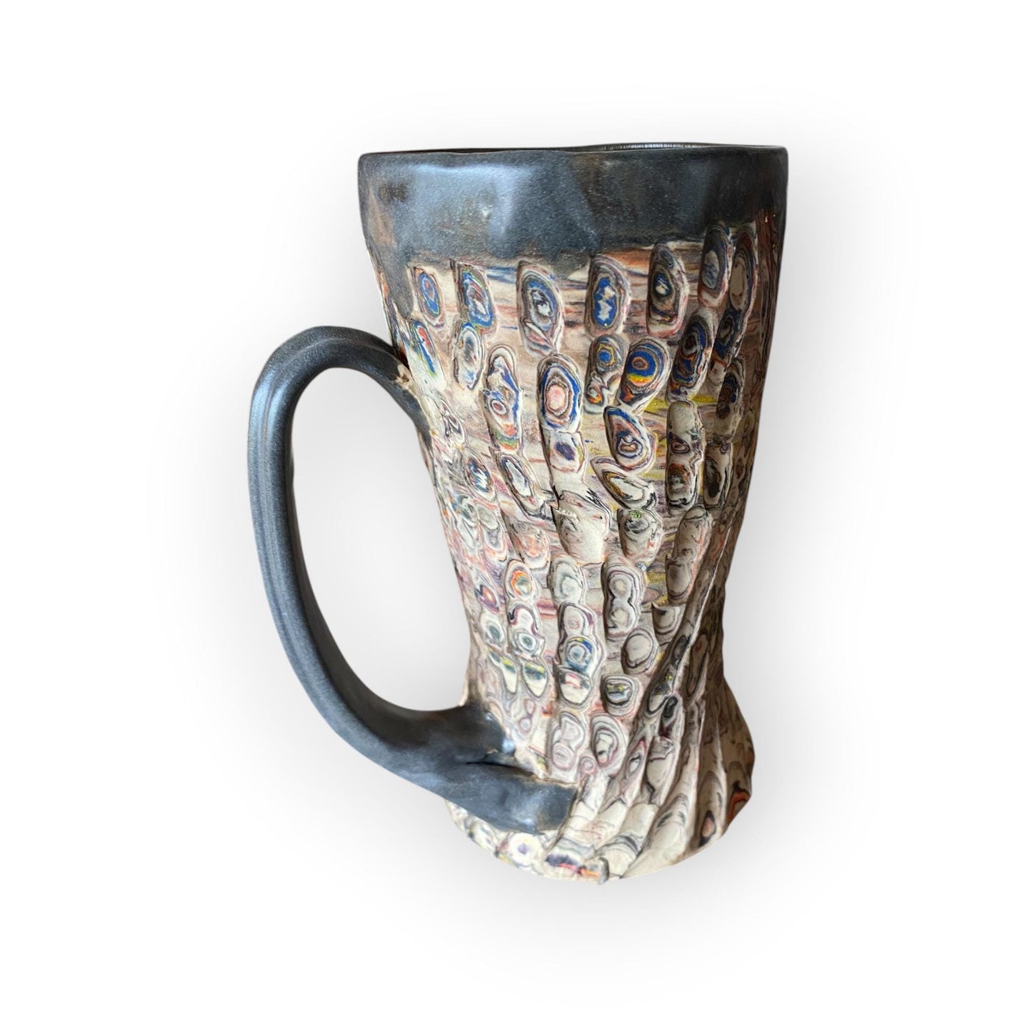 Artisanal Neriage 19 Ounce Porcelain Mug: Hand-Carved Clay Pottery for Tea and Coffee (C-33)