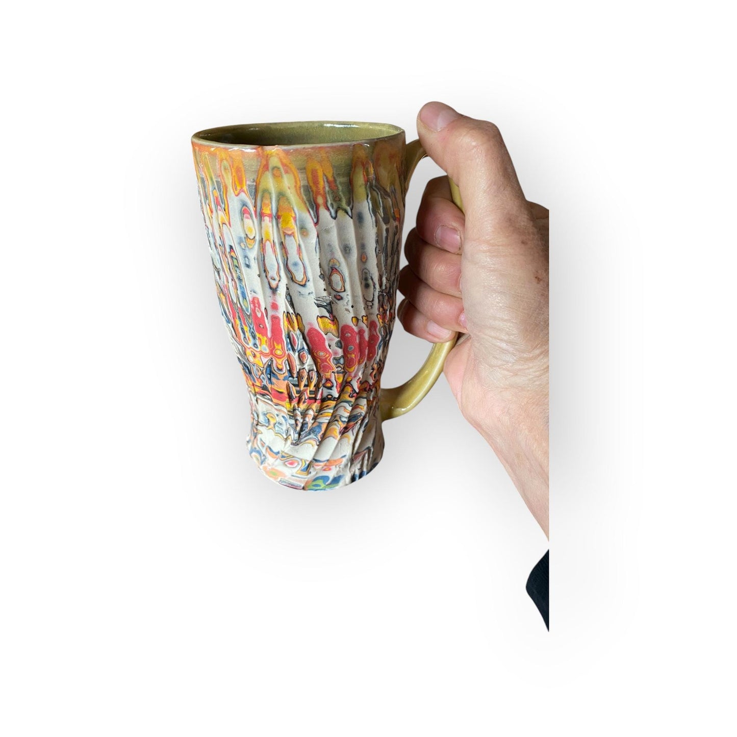 Artisanal Neriage 17 Ounce Porcelain Mug: Hand-Carved Clay Pottery for Tea and Coffee (C35)