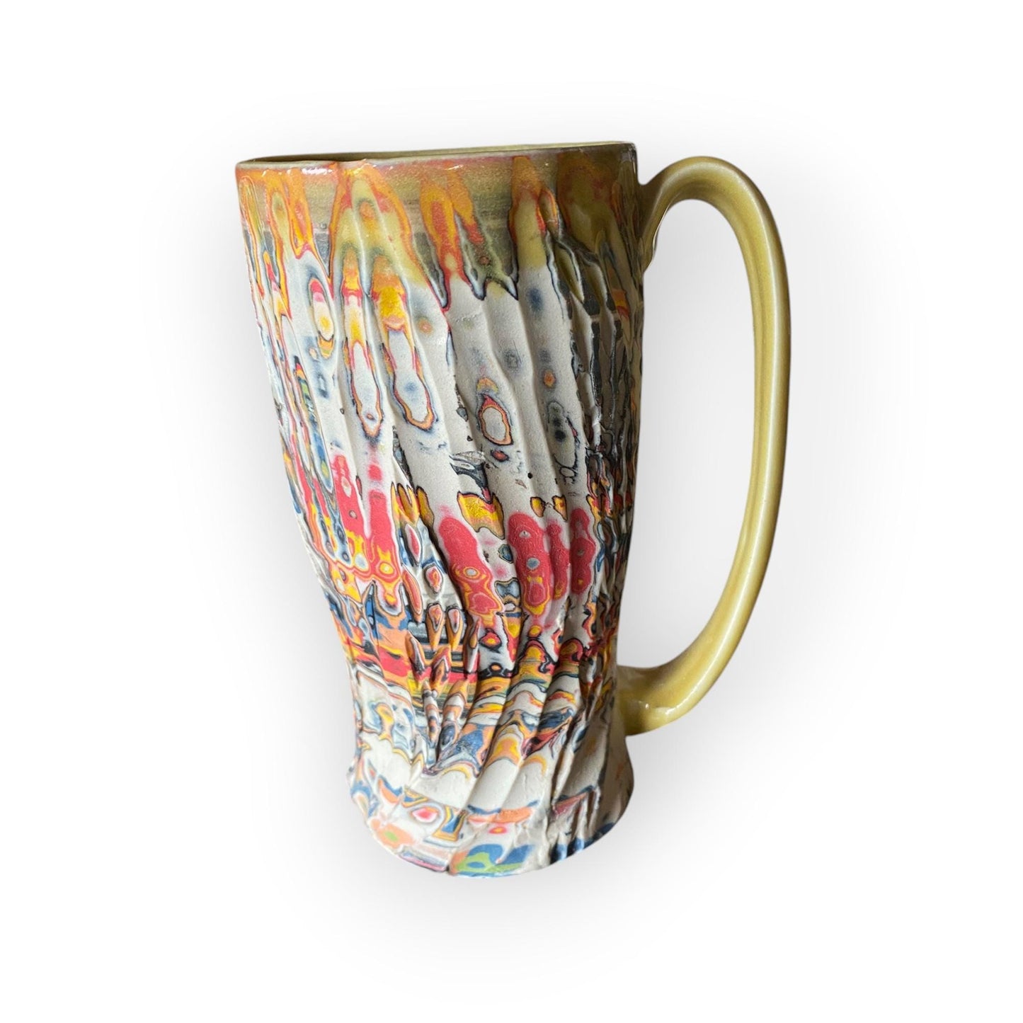 Artisanal Neriage 17 Ounce Porcelain Mug: Hand-Carved Clay Pottery for Tea and Coffee (C35)