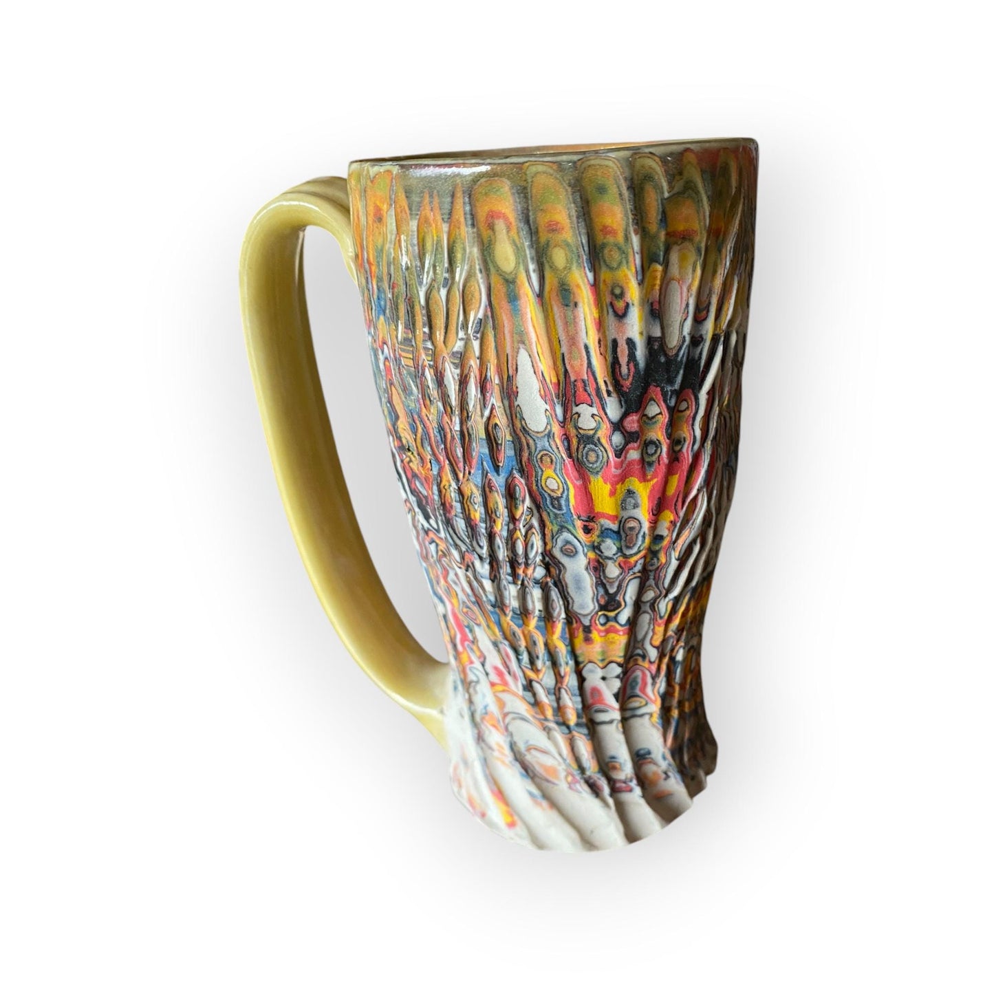 Artisanal Neriage 17 Ounce Porcelain Mug: Hand-Carved Clay Pottery for Tea and Coffee (C35)