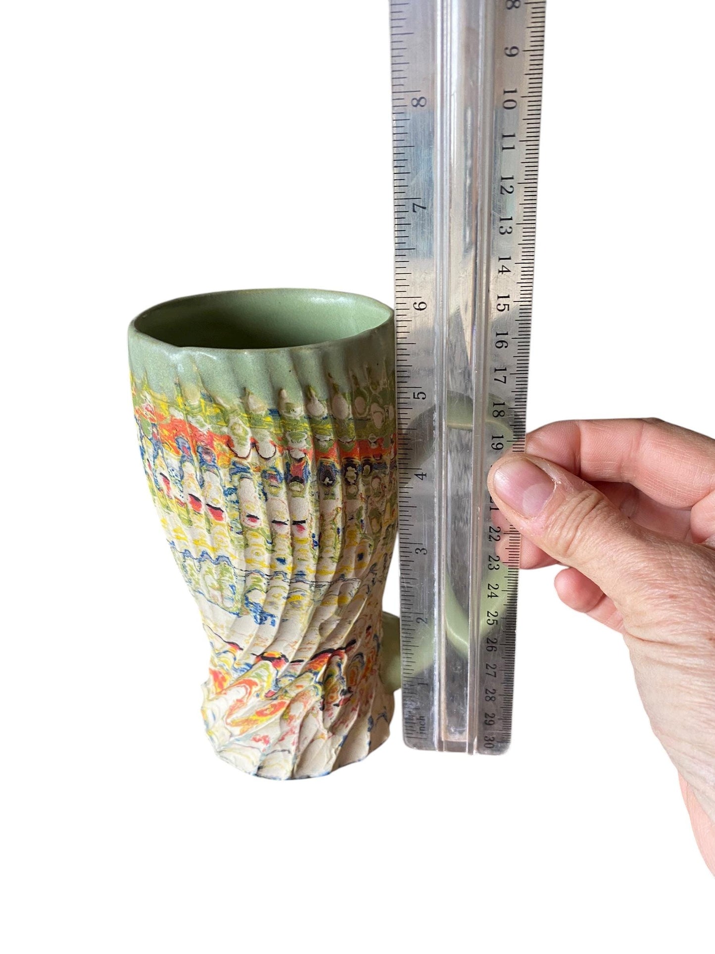 Artisanal Greens and Browns Neriage Porcelain Mug: Hand-Carved Pottery for Tea and Coffee (C-37)