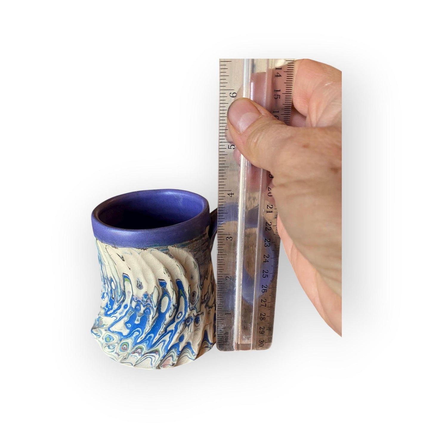 Handcrafted Handcarved 16 Ounce Porcelain Travel Mug: Pottery Coffee Cup with Black Accents (C40)