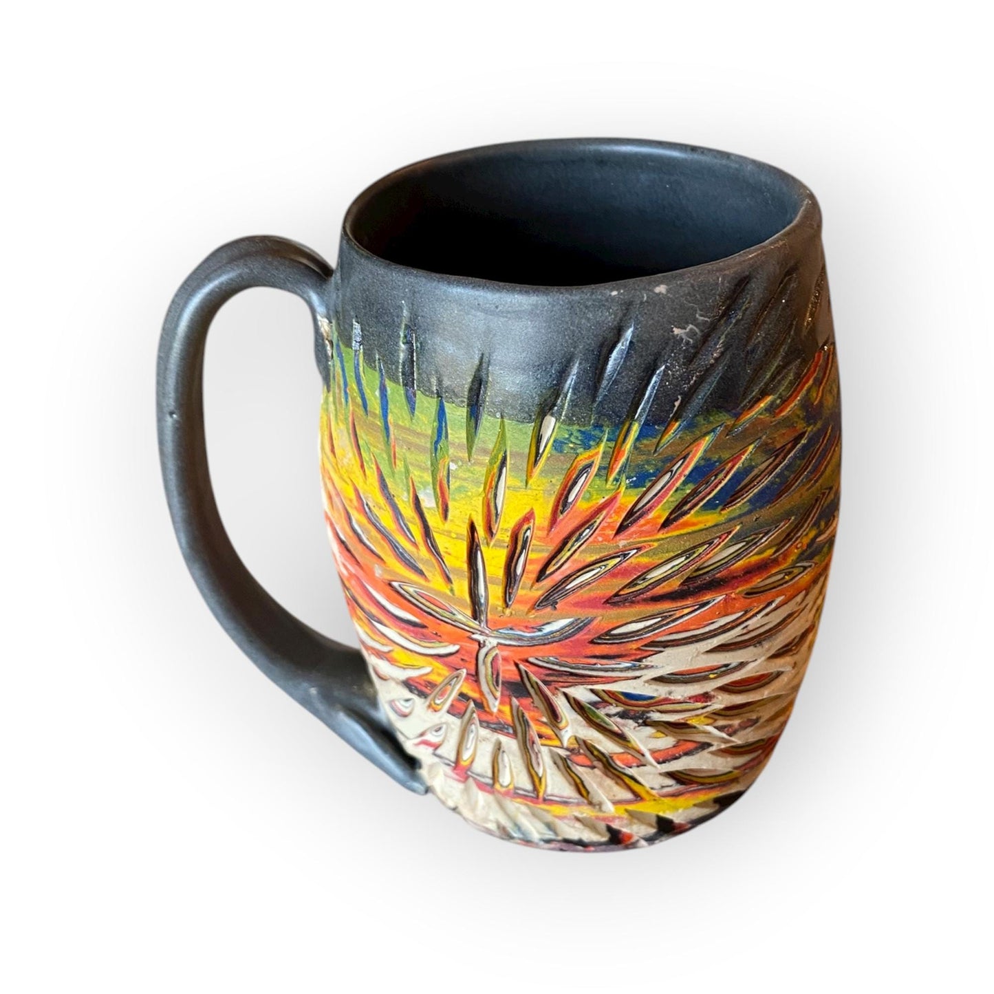 Handcrafted 16oz Turquoise Agateware Mug - Unique Carved Pottery for Coffee & Tea Lovers (C-52)