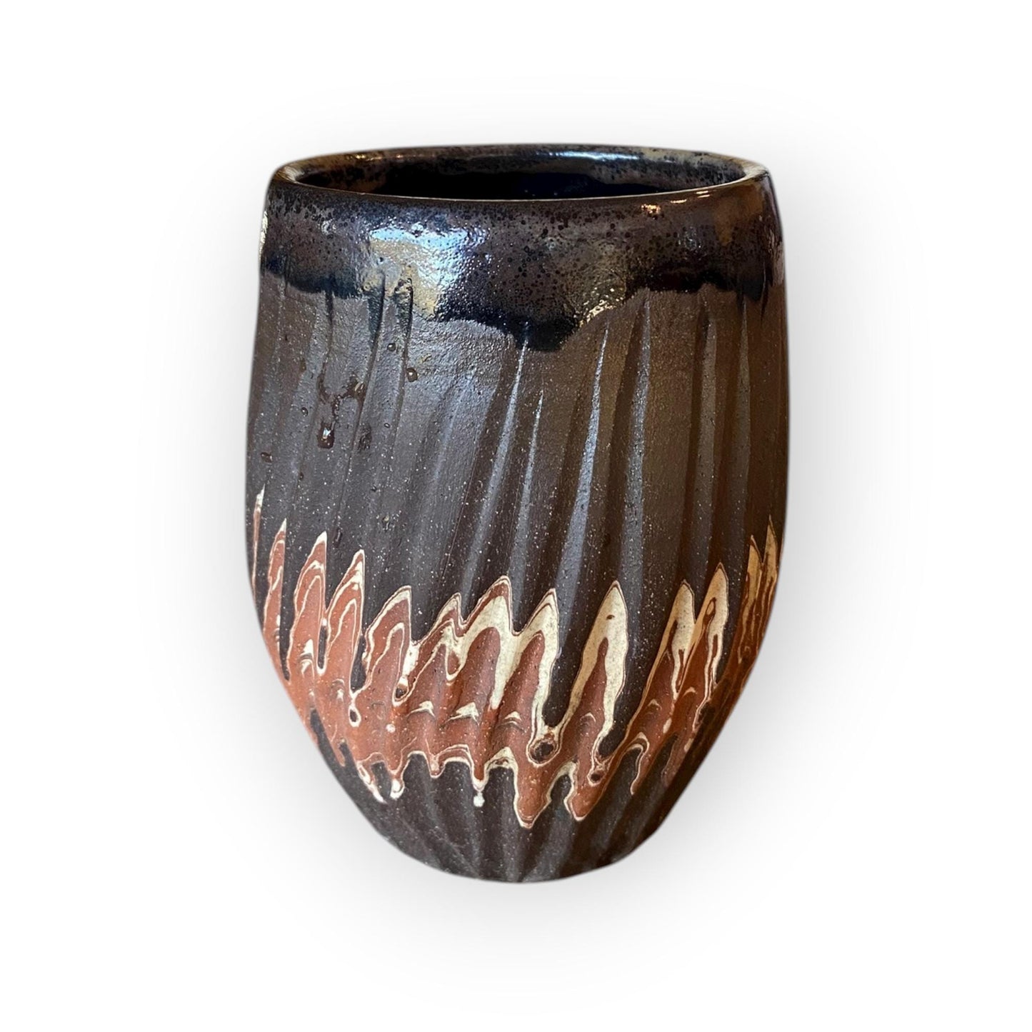 Handcrafted Stemless Agateware Wine Glass - 12oz Carved Ceramic Marbled Nerikomi Pottery Barware (B-2)