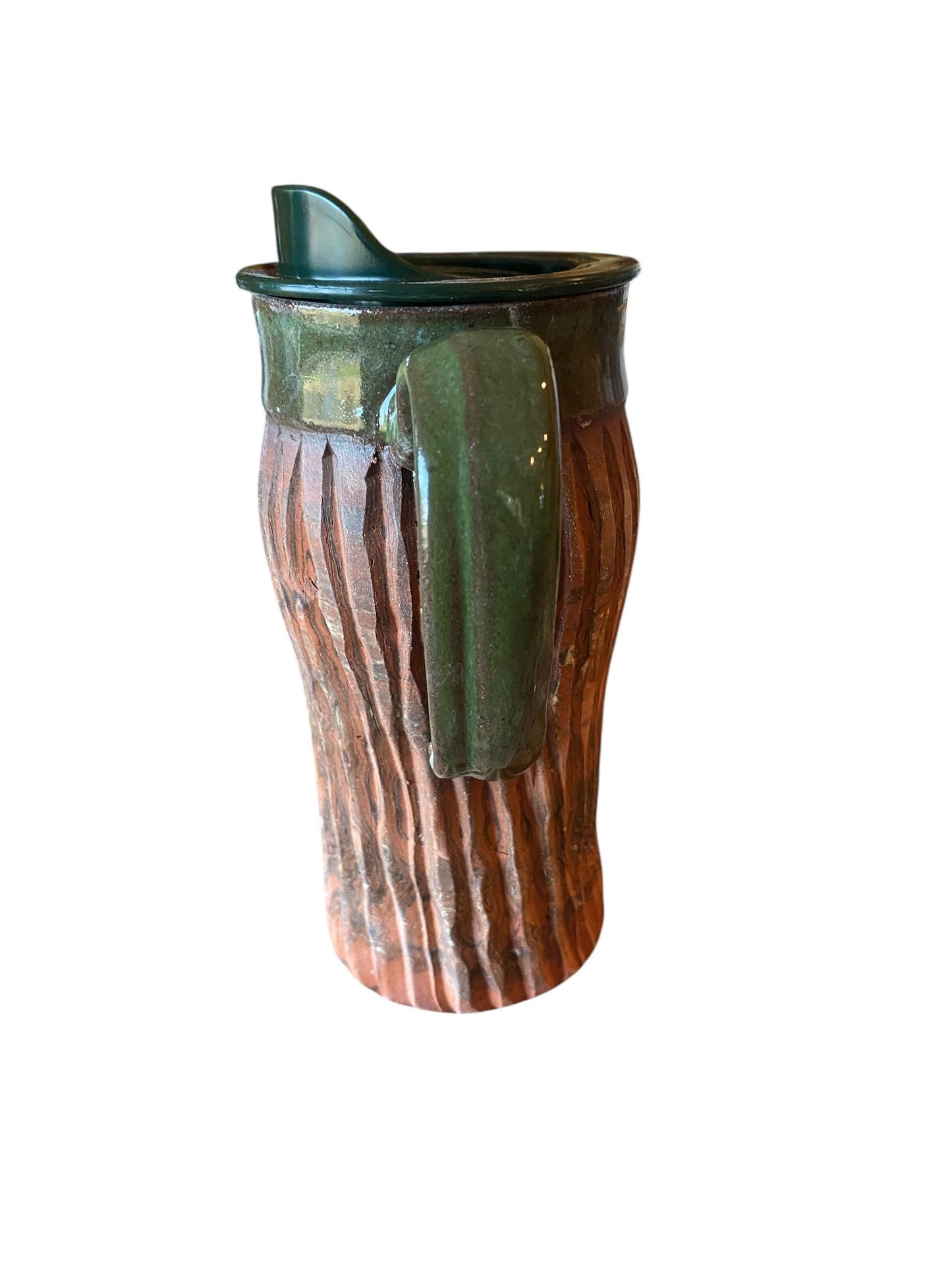 Handcrafted Hand Carved 16 Ounce Forest Green Travel Mug (B-3)