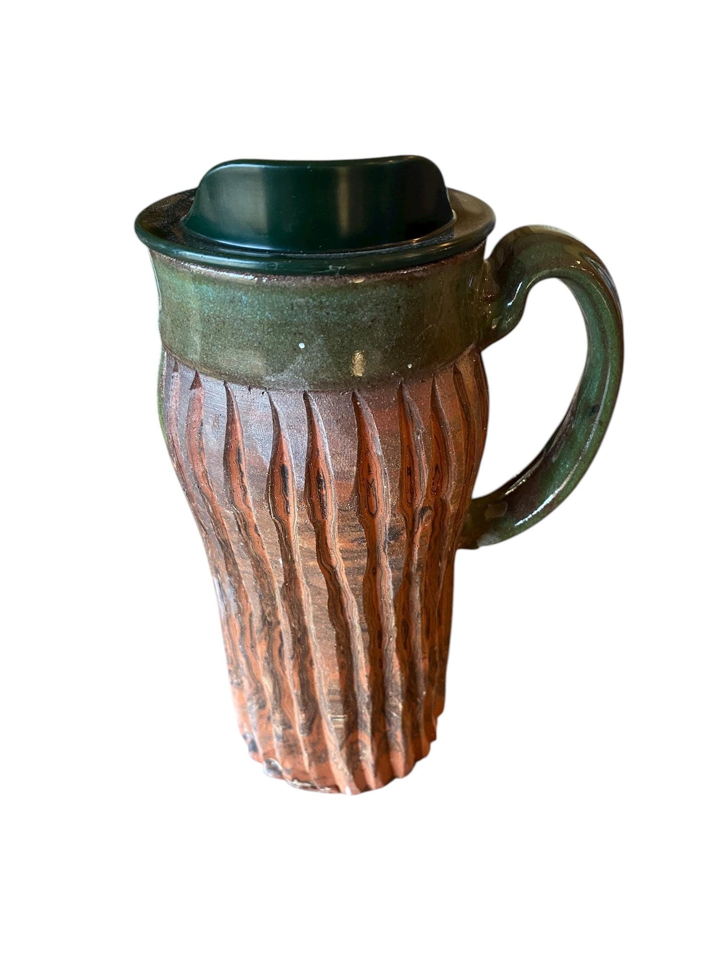 Handcrafted Hand Carved 16 Ounce Forest Green Travel Mug (B-3)
