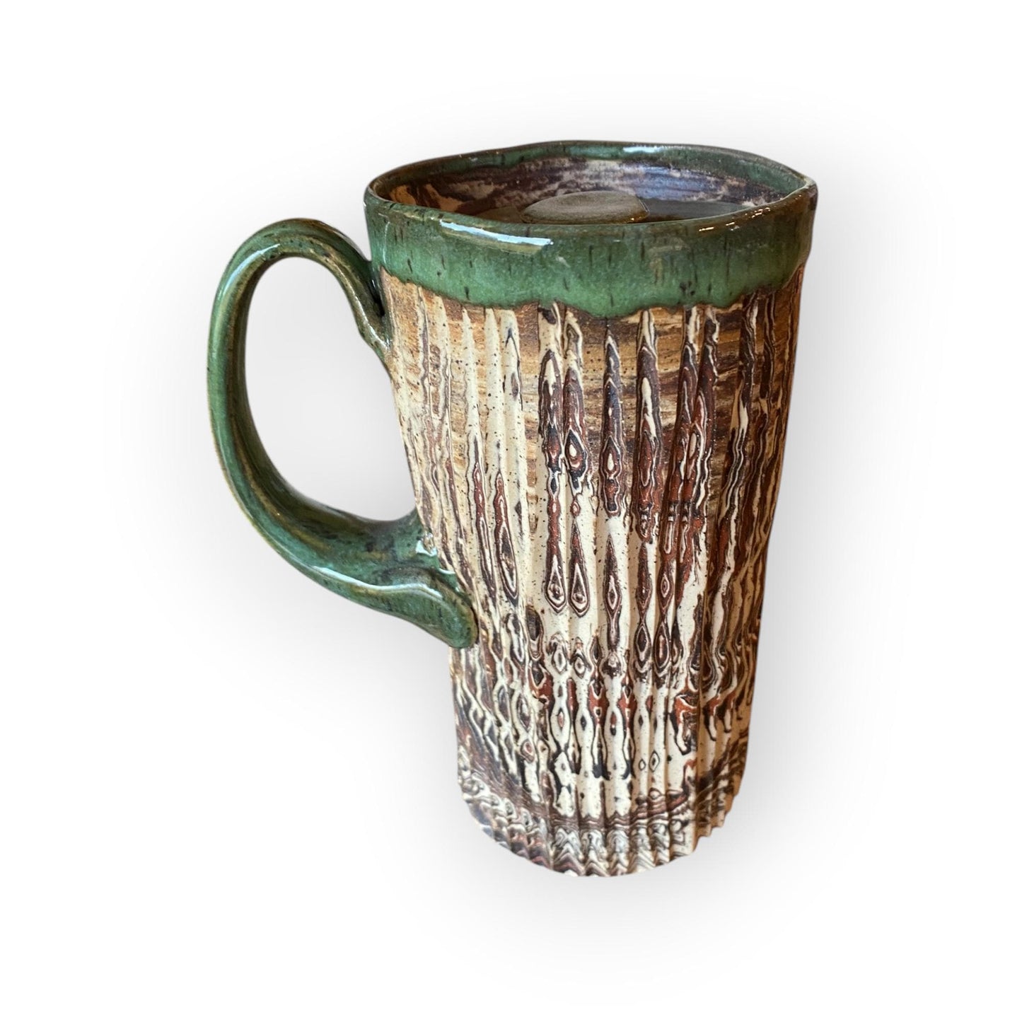 Handmade Marbled Stoneware Travel Mug: Locking Ceramic Lid, 16 oz (B-4)