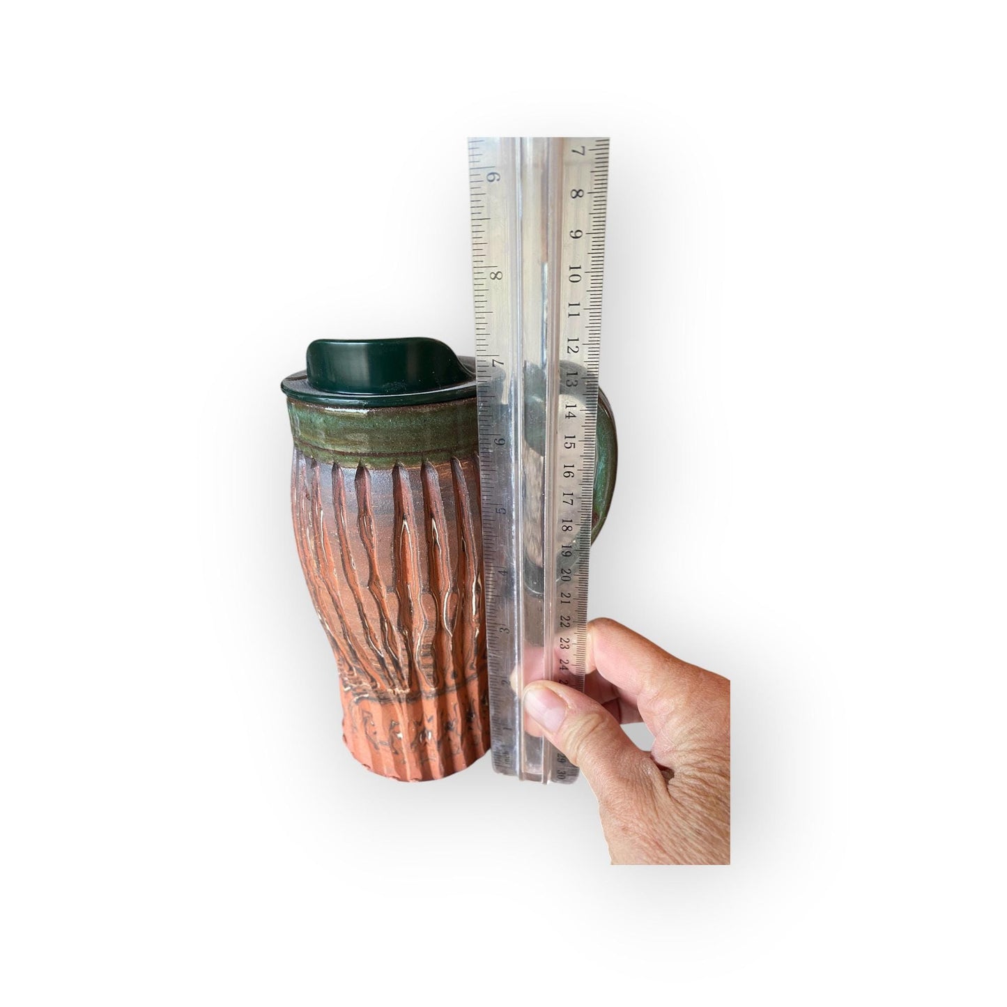 Handcrafted Hand Carved 16 Ounce Forest Green Travel Mug (B-15)