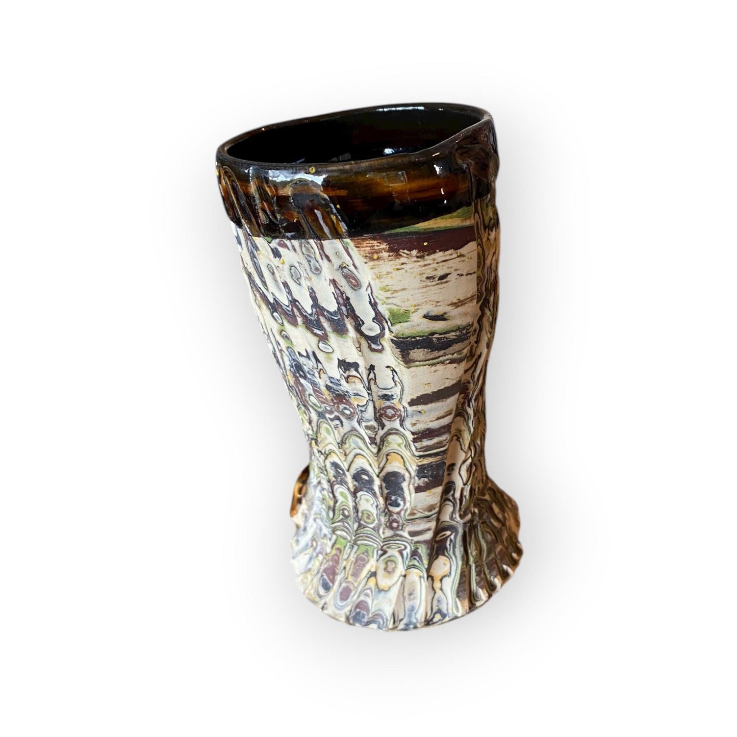 Artisanal Neriage 13 Ounce Porcelain Mug: Hand-Carved Clay Pottery for Tea and Coffee (B-20)