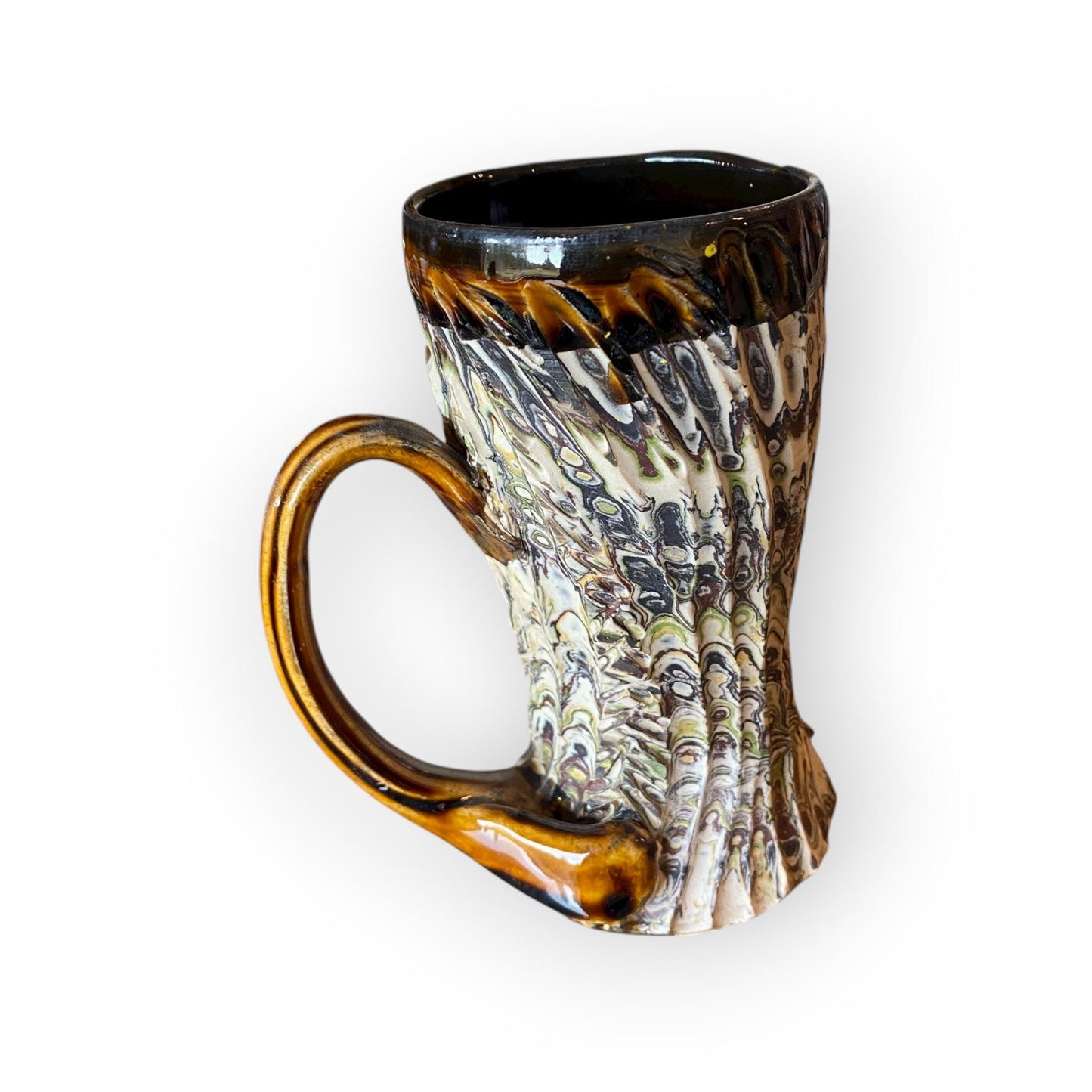 Artisanal Neriage 13 Ounce Porcelain Mug: Hand-Carved Clay Pottery for Tea and Coffee (B-20)