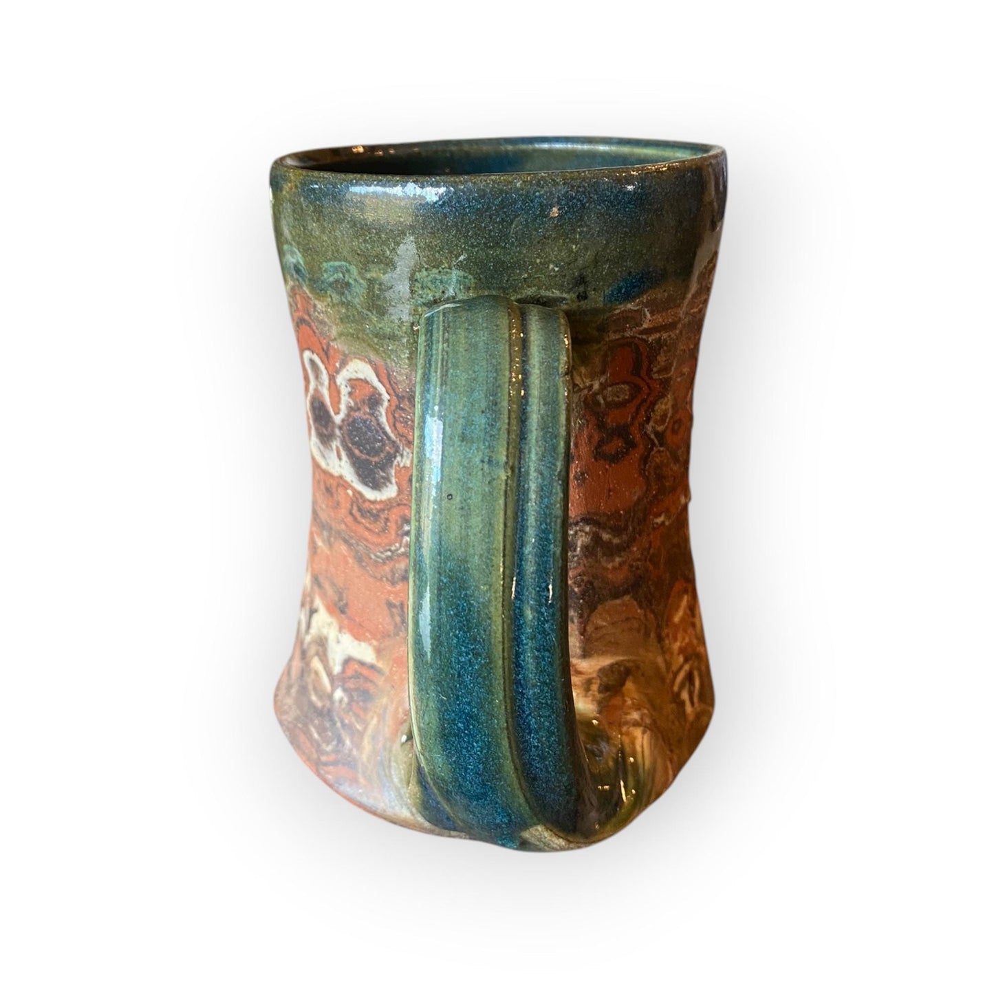 Fluted Stoneware Mug – Marbled Colored Clays with Japanese Neriage, Hand-Carved, Satin-Smooth Unglazed Pottery (B-21)