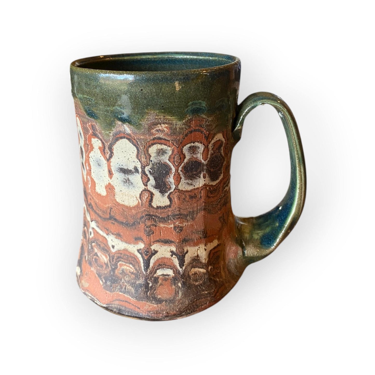 Fluted Stoneware Mug – Marbled Colored Clays with Japanese Neriage, Hand-Carved, Satin-Smooth Unglazed Pottery (B-21)