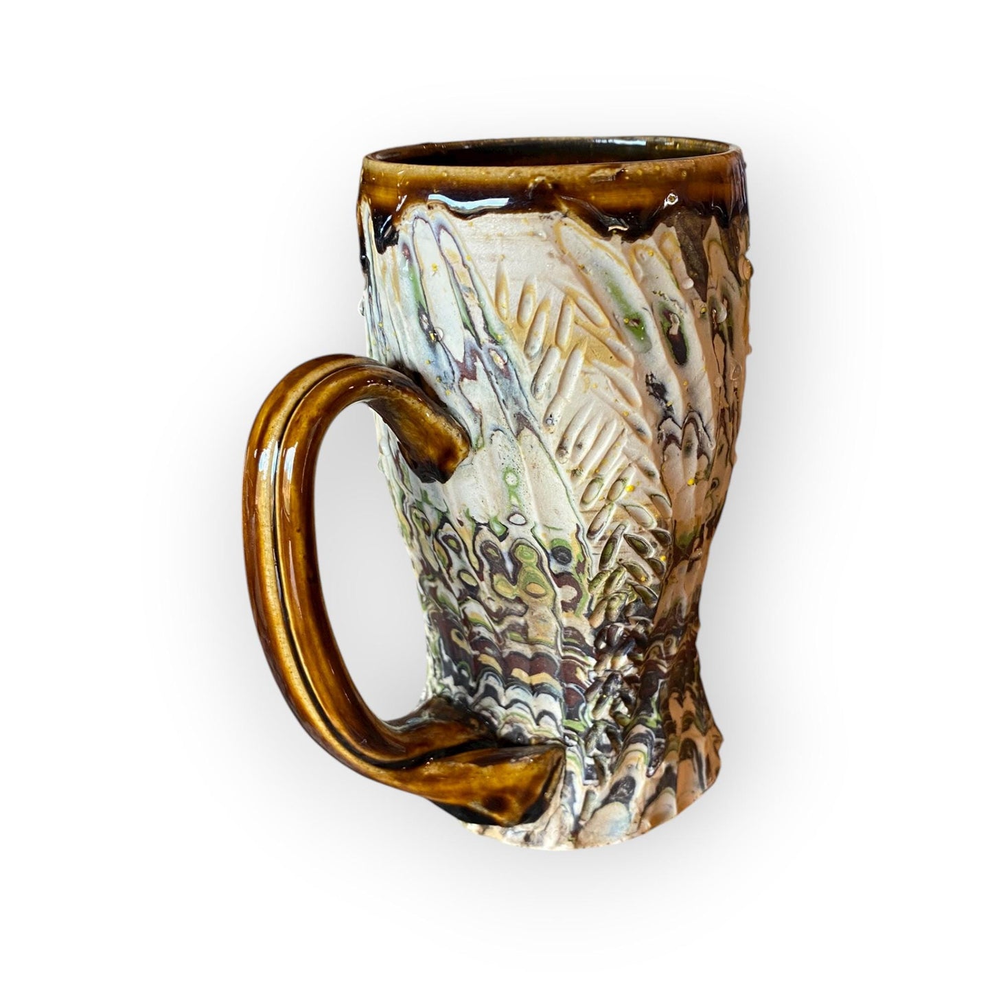 Artisanal Neriage 13 Ounce Stoneware Mug: Hand-Carved Clay Pottery for Tea and Coffee (B-22)