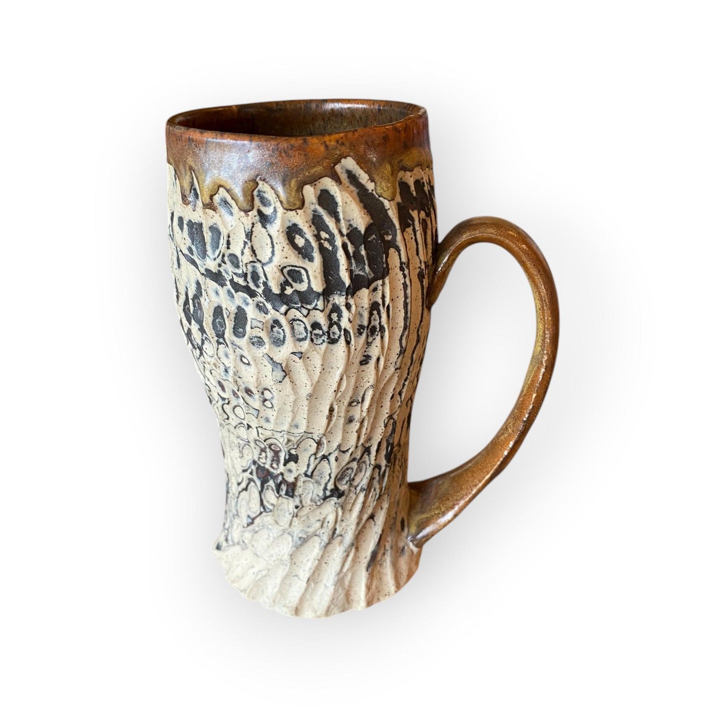 Artisanal Neriage 13 Ounce Stoneware Mug: Hand-Carved Clay Pottery for Tea and Coffee (B-23)