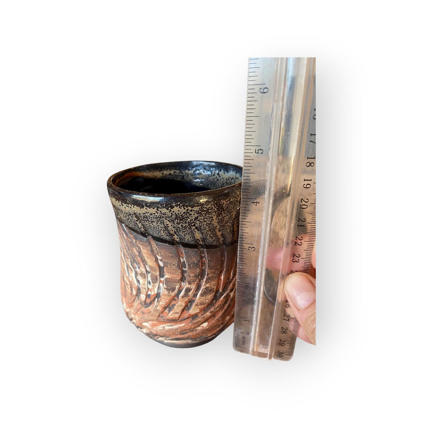 Fluted 14-Ounce Stoneware Mug – Marbled Clays with Japanese Neriage, Hand-Carved, Satin-Smooth  Pottery (B-26)