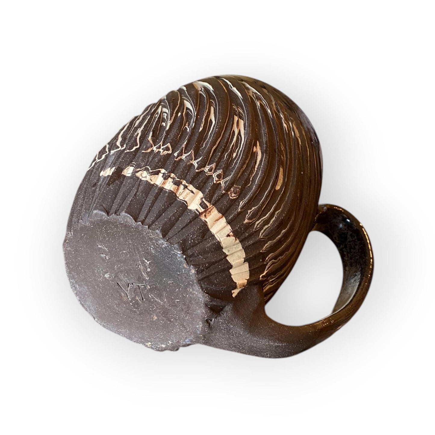 Handcrafted 16oz Earth-Toned Agateware Mug - Unique Carved Pottery for Coffee & Tea Enthusiasts (B-27)