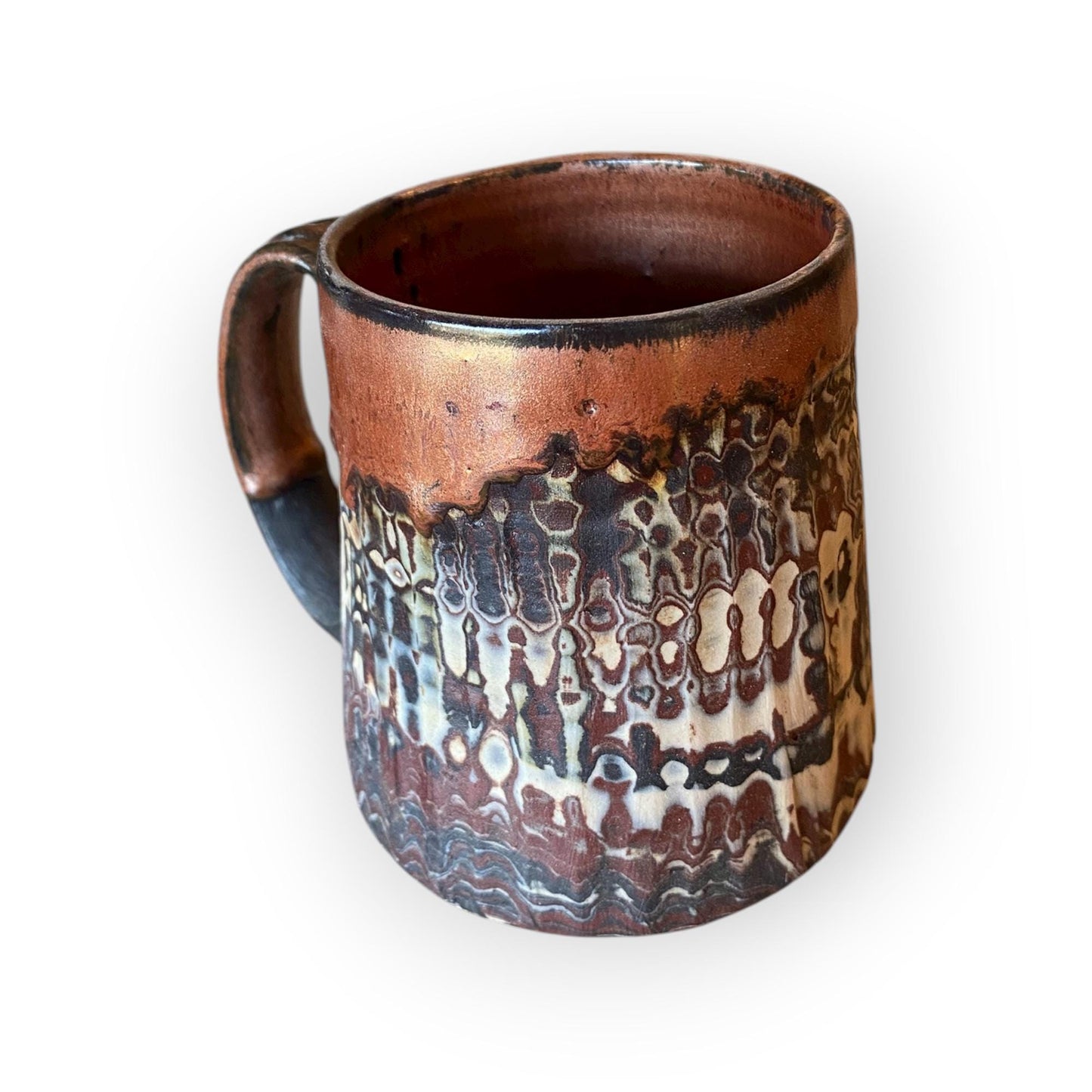 Handmade Agateware Coffee Mug Glazed in Soft Cinnamon Satin - 14-Ounce Pottery Tea Mug (B-30)