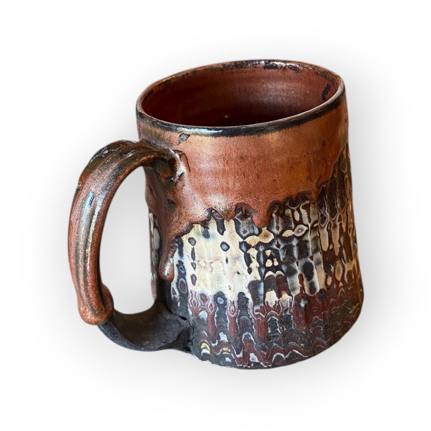 Handmade Agateware Coffee Mug Glazed in Soft Cinnamon Satin - 14-Ounce Pottery Tea Mug (B-30)