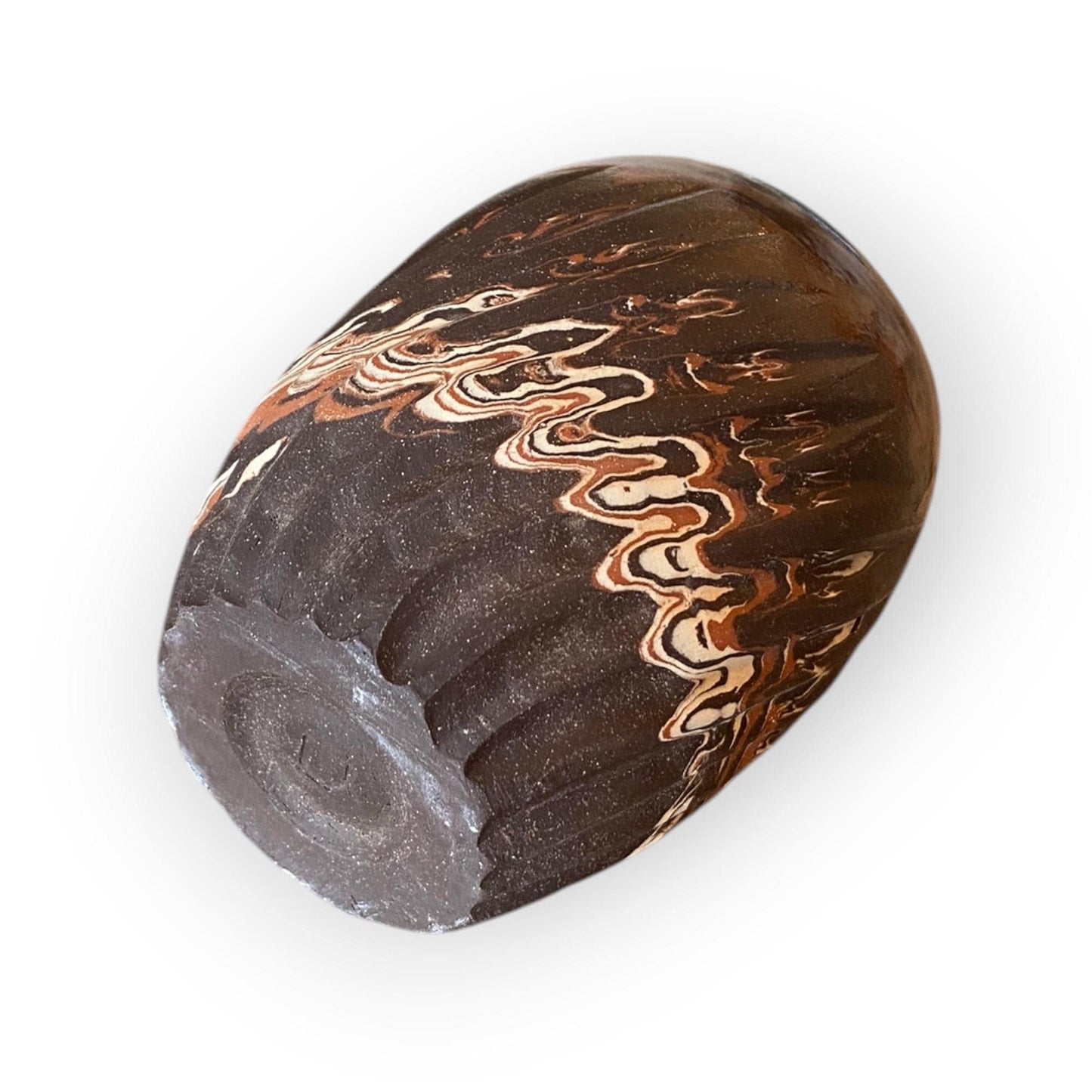 Handcrafted Stemless Agateware Cup - 12oz Carved Ceramic Marbled Nerikomi Pottery Barware (B-34)