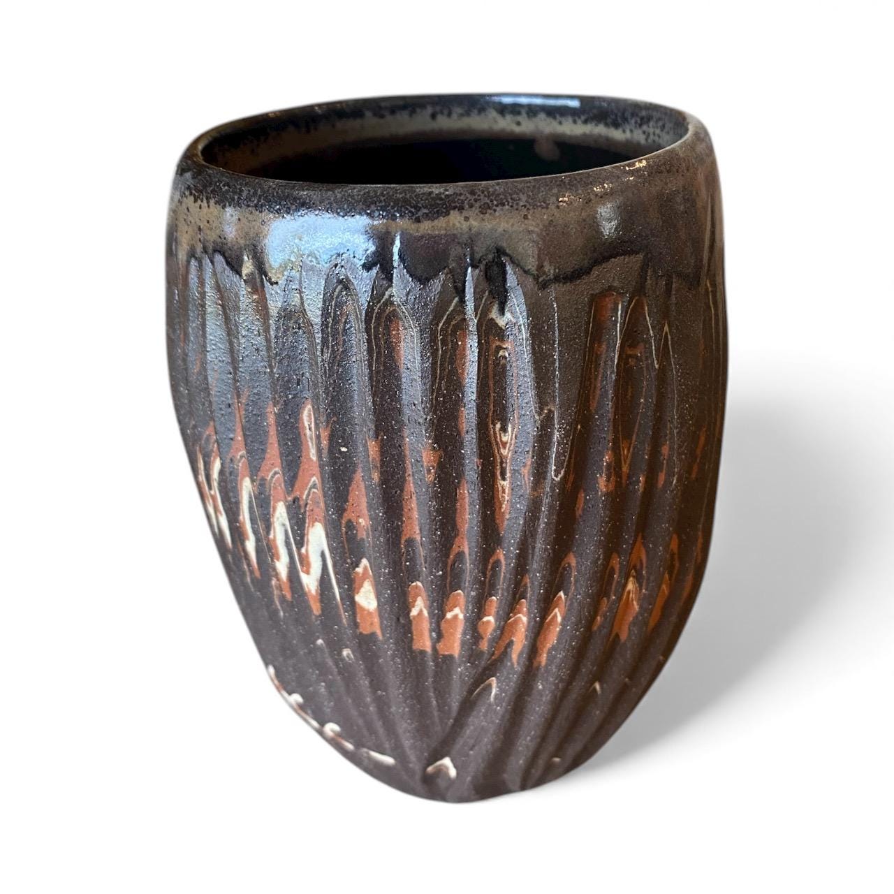 Handcrafted Stemless Agateware Cup - 12oz Carved Ceramic Marbled Nerikomi Pottery Barware (B-35)