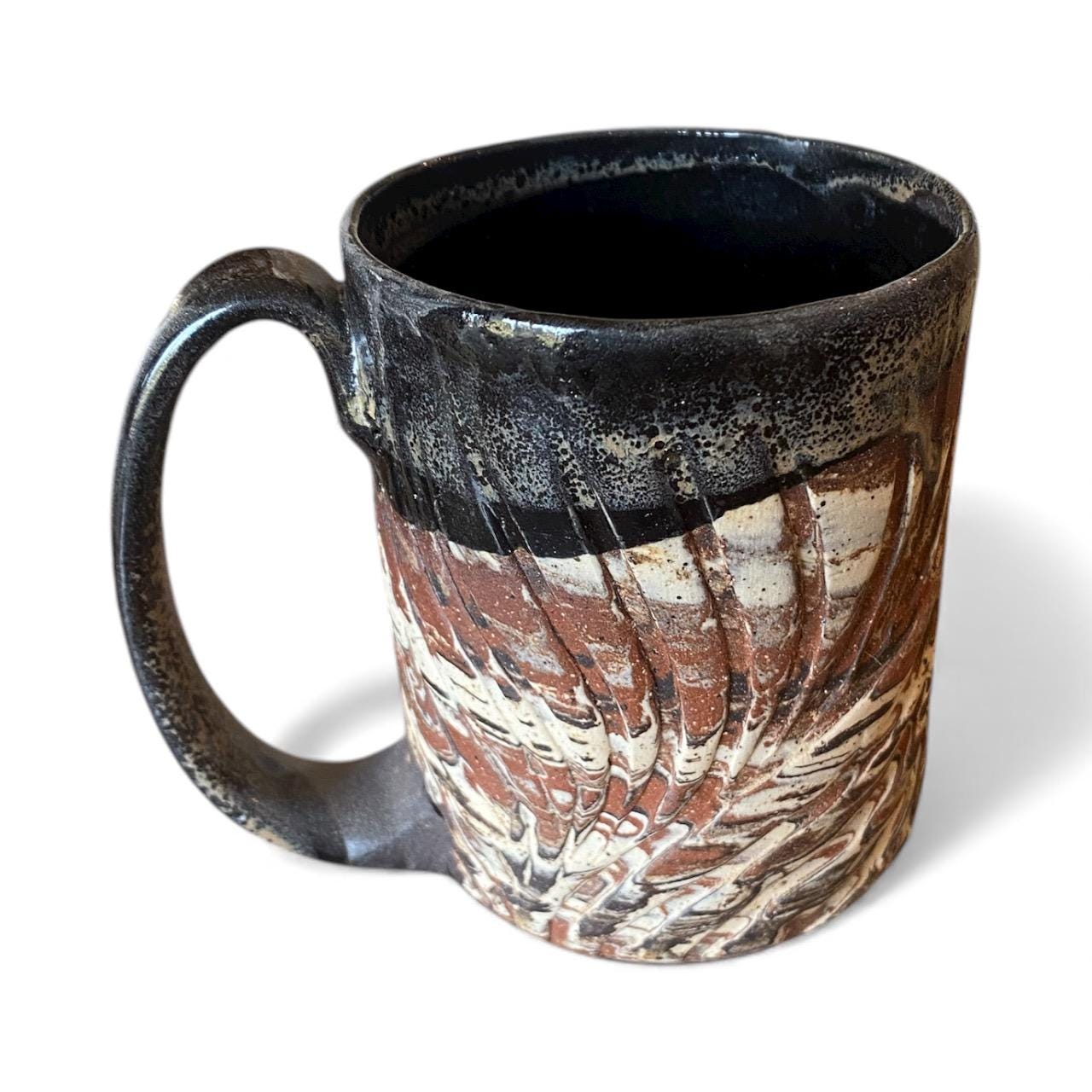 Handmade Agateware 12-Ounce Coffee Mug Glazed in Soft Cinnamon Satin -  (B-39)