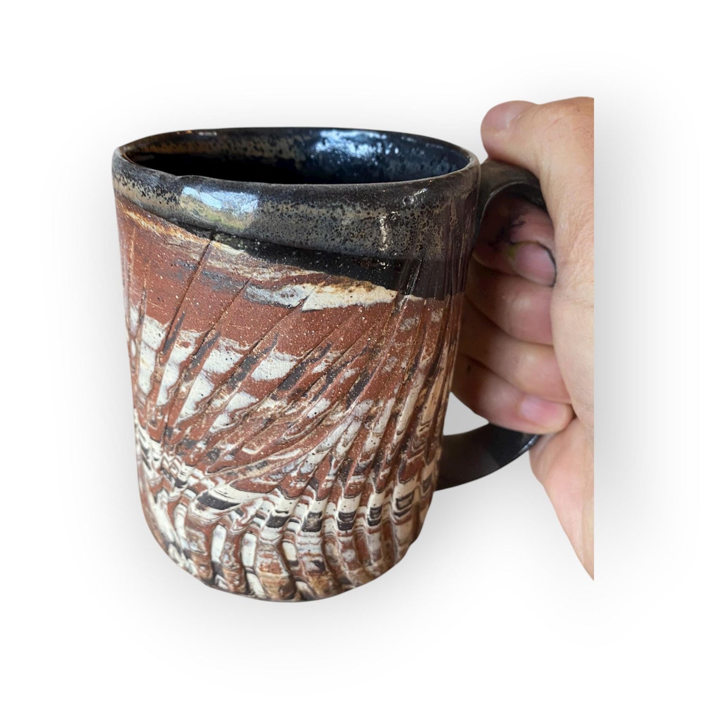 Handmade Agateware 12-Ounce Coffee Mug Glazed in Soft Cinnamon Satin -  (B-39)