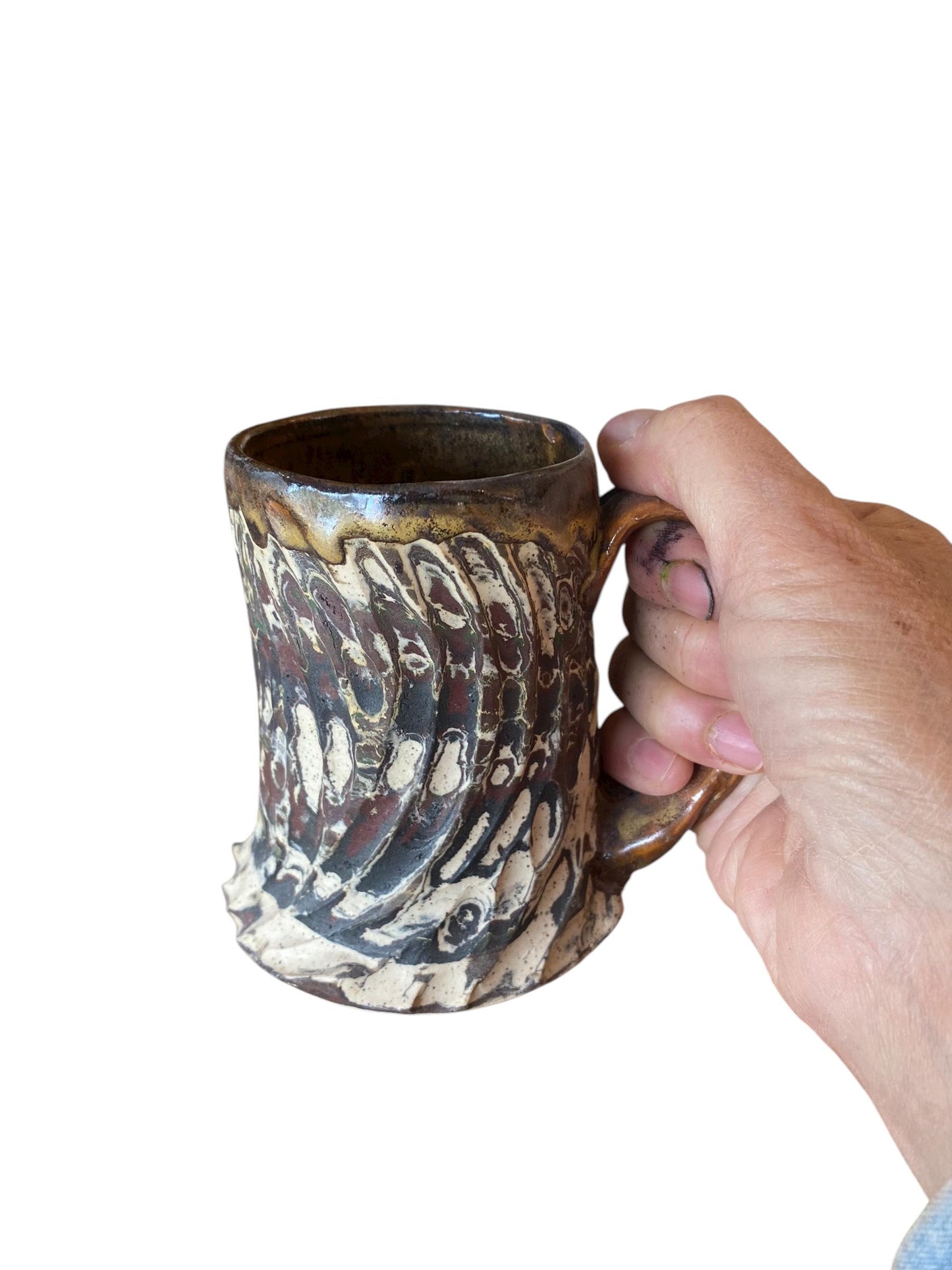 White and Black Carved Agateware 12-Ounce Mug: Handcrafted Elegance for Your Morning Brew (B-40)