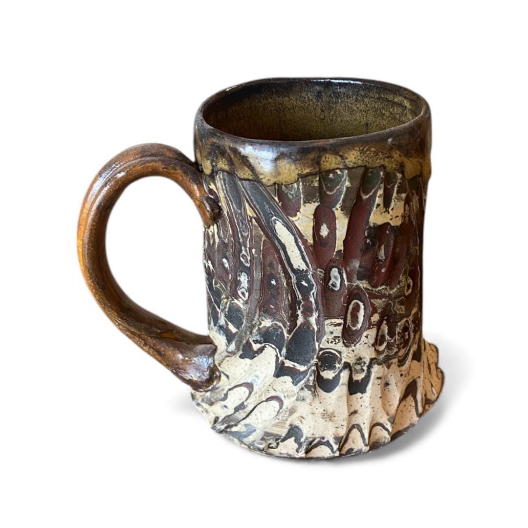 White and Black Carved Agateware 12-Ounce Mug: Handcrafted Elegance for Your Morning Brew (B-40)