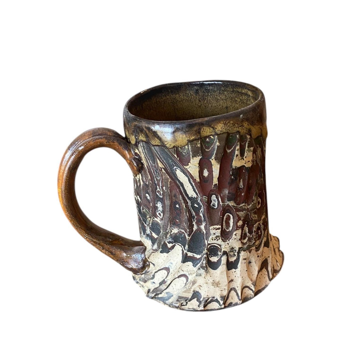 White and Black Carved Agateware 12-Ounce Mug: Handcrafted Elegance for Your Morning Brew (B-40)