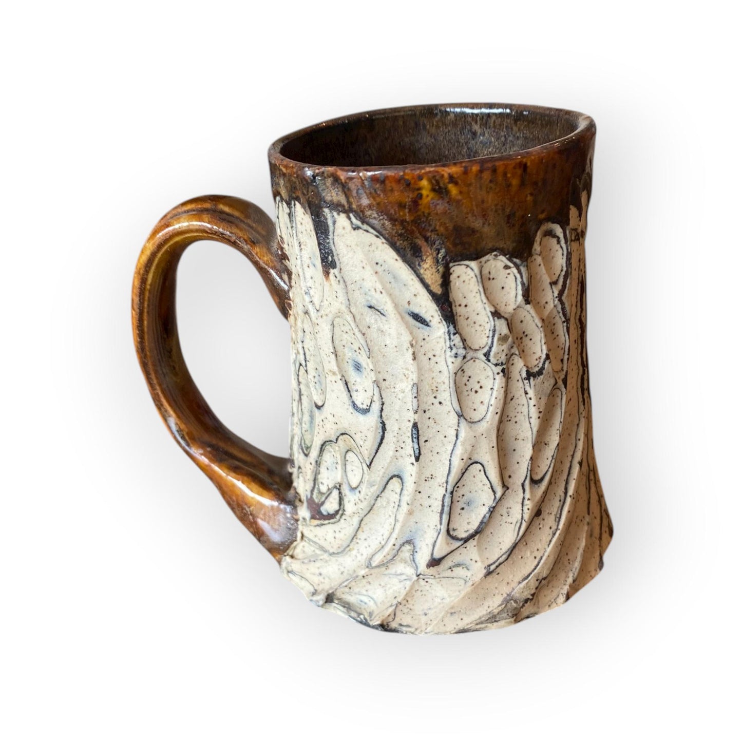 White and Black Carved Agateware 12-Ounce Mug: Handcrafted Elegance for Your Morning Brew (B-42)
