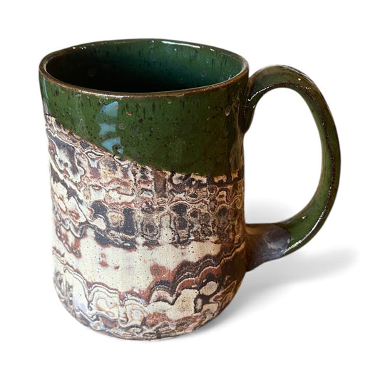 Handmade Agateware Coffee Mug Glazed in Soft Cinnamon Satin - 17-Ounce Pottery Tea Mug (B-46)