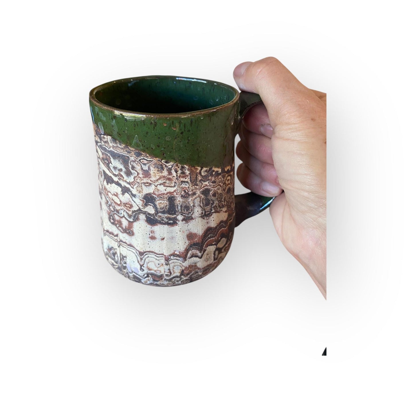 Handmade Agateware Coffee Mug Glazed in Soft Cinnamon Satin - 17-Ounce Pottery Tea Mug (B-46)