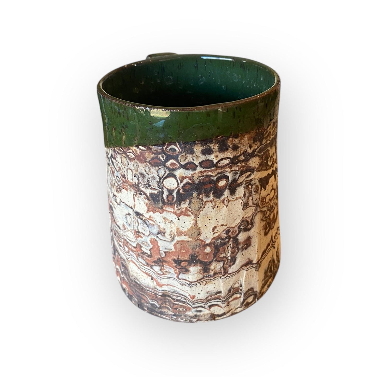 Handmade Agateware Coffee Mug Glazed in Soft Cinnamon Satin - 17-Ounce Pottery Tea Mug (B-46)